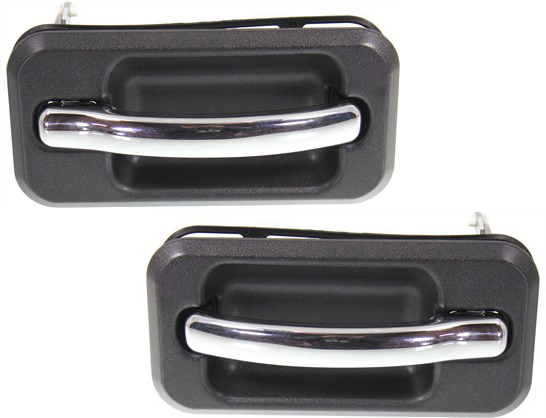 AM H2-03-09 REAR EXTERIOR DOOR HANDLE RH AND LH Textured Black Bezel Chrome Lever SKU SET REPH491311 Partslink HU1521101 HU1520101 OEM 25845865-25845864