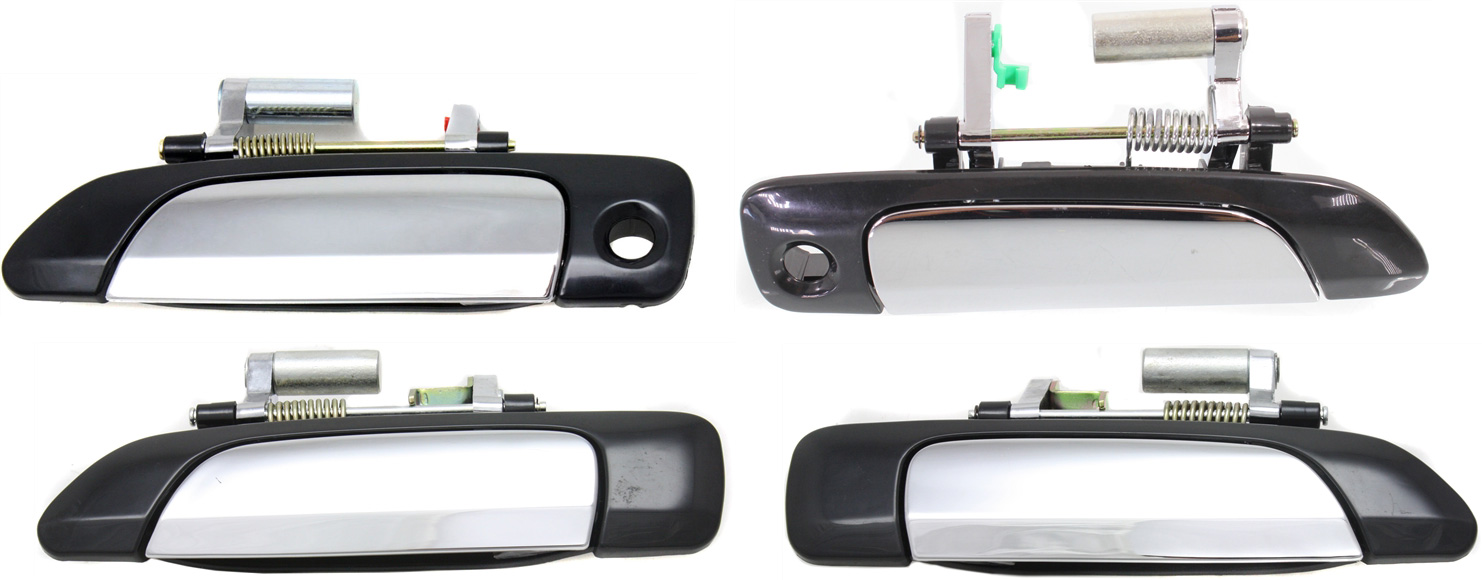 AM CIVIC 01-05 FRONT AND REAR DOOR HANDLE RH and LH Set of 4 Outside Chrome Lever+Smooth Black Housing Sedan SKU SET REPH491363-4 Partslink FDH010014 FDH010013 OEM 72640S5DA11ZA 72680S5DA11ZA 72