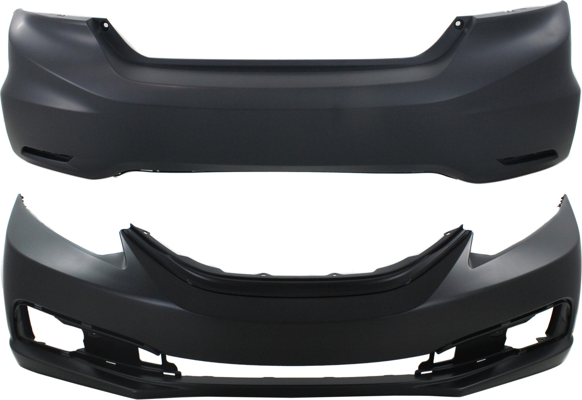 AM CIVIC 13-15 FRONT AND REAR BUMPER COVER Primed 1.8L 1.5L Eng Sedan SKU SET REPH760150P 2 Partslink HO1000290 HO1100278 OEM 04711TR3A50ZZ 04715TR3A50ZZ 04