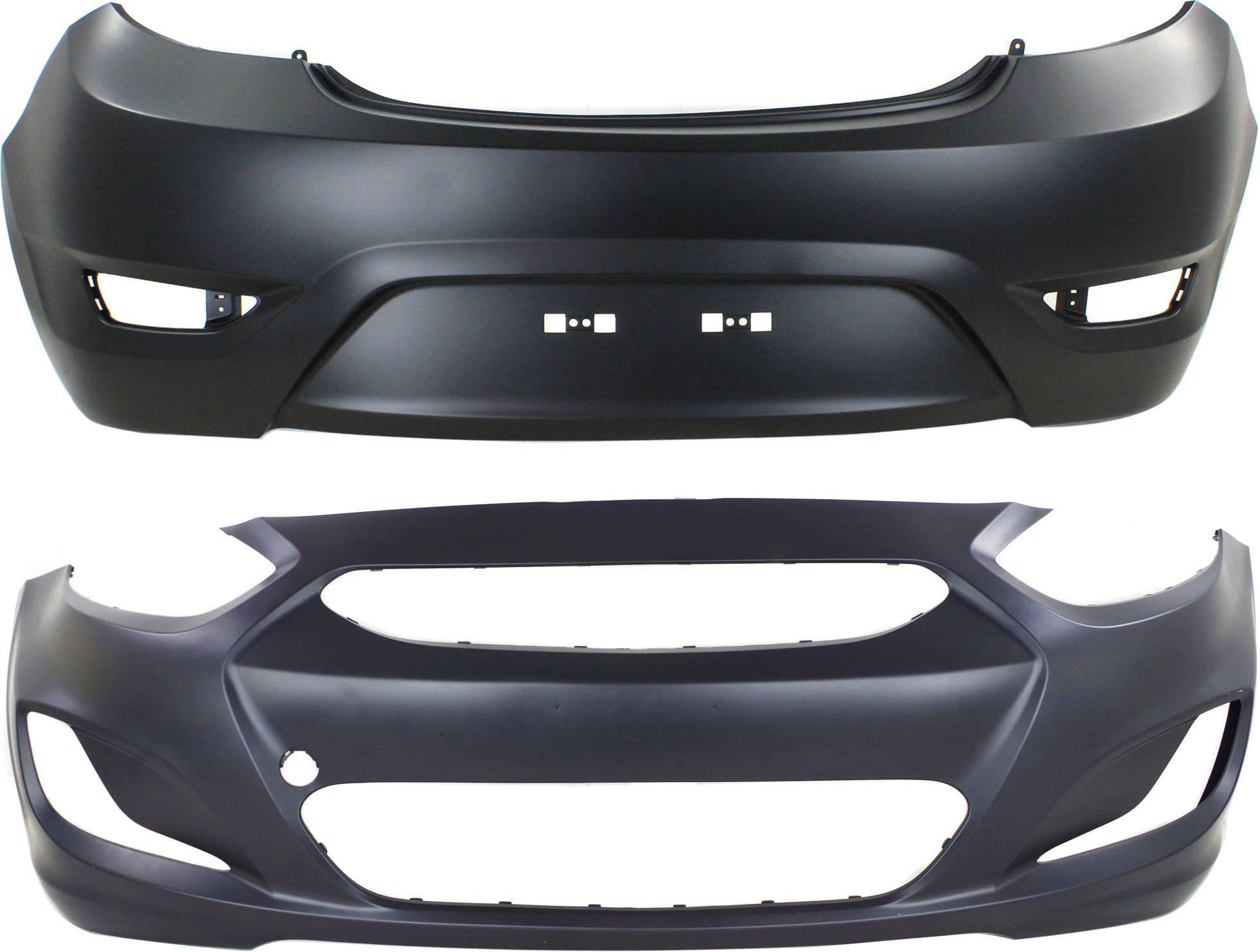 AM ACCENT 14-17 FRONT AND REAR BUMPER COVER Set of 2 Primed Hatchback CAPA SKU SET REPH760169PQ 2 Partslink HY1000201C HY1100183C OEM 865111R010-866111R200