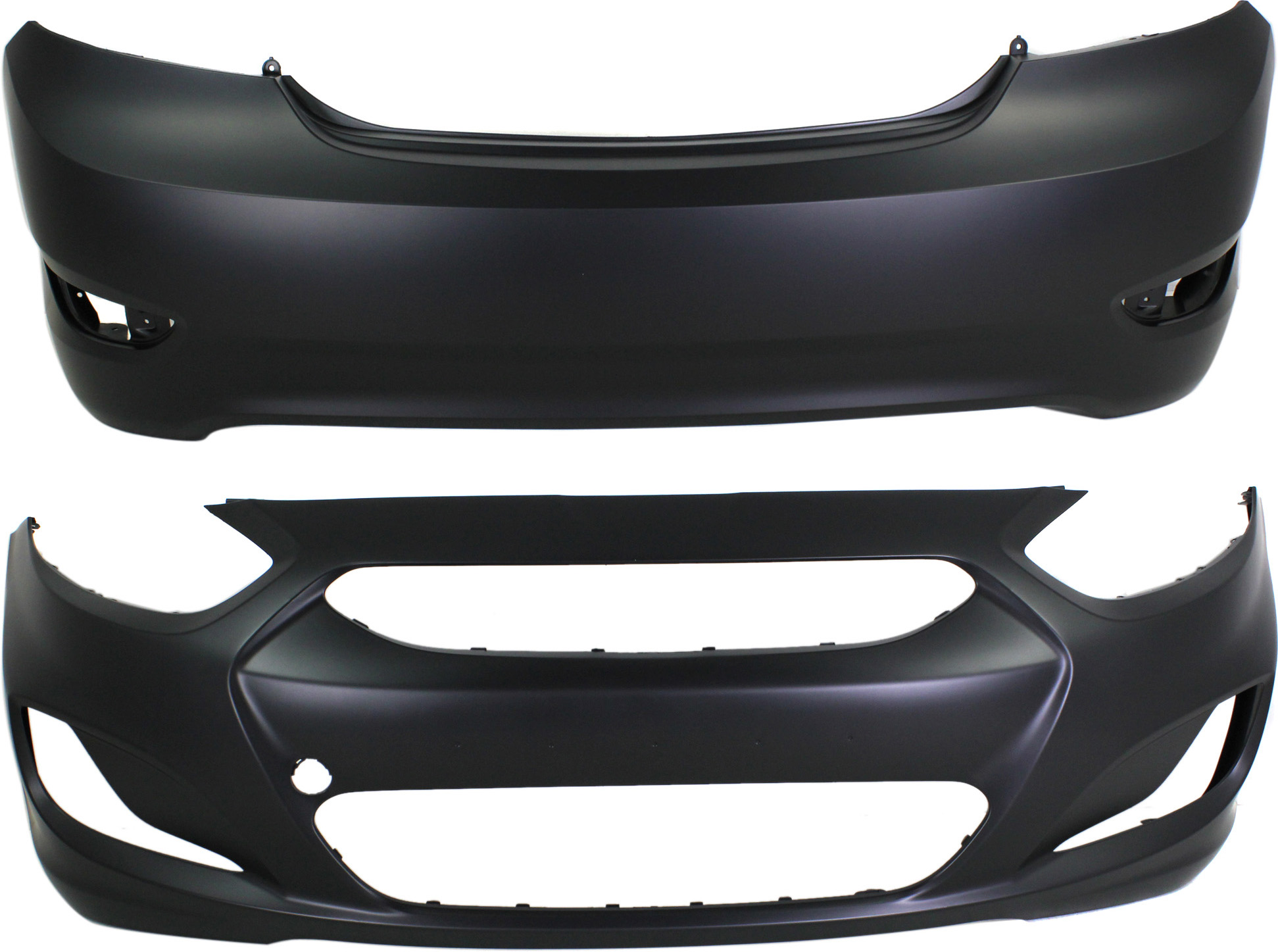 AM ACCENT 12-13 FRONT AND REAR BUMPER COVER Primed Sedan SKU SET REPH760171P 2 Partslink HY1000188 HY1100184 OEM 865111R000-866111R000