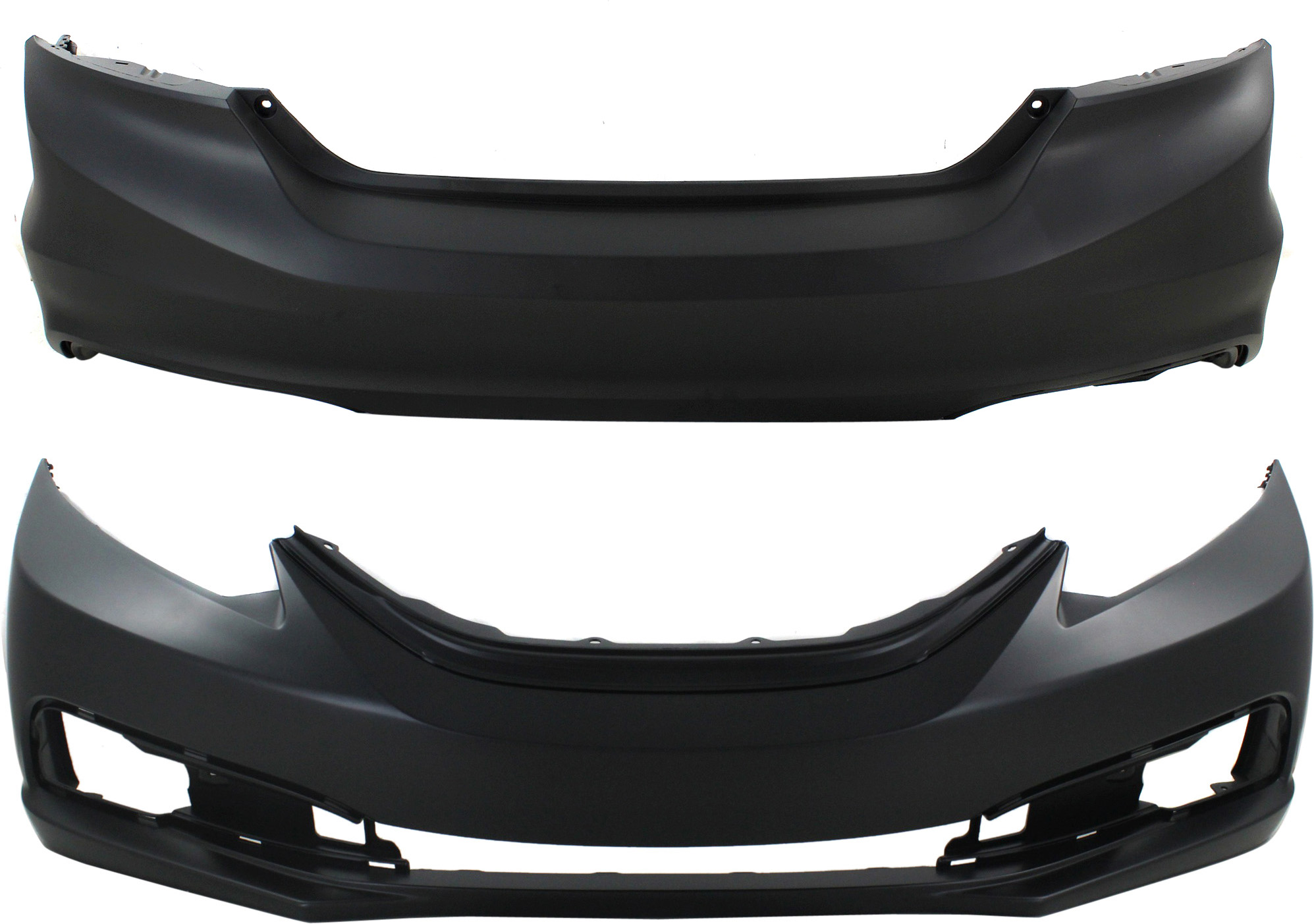 AM CIVIC 13-15 FRONT AND REAR BUMPER COVER Primed 2.4L Eng Sedan SKU SET REPH760175P 2 Partslink HO1000290 HO1100284 OEM 04711TR3A50ZZ 04715TR7A80ZZ