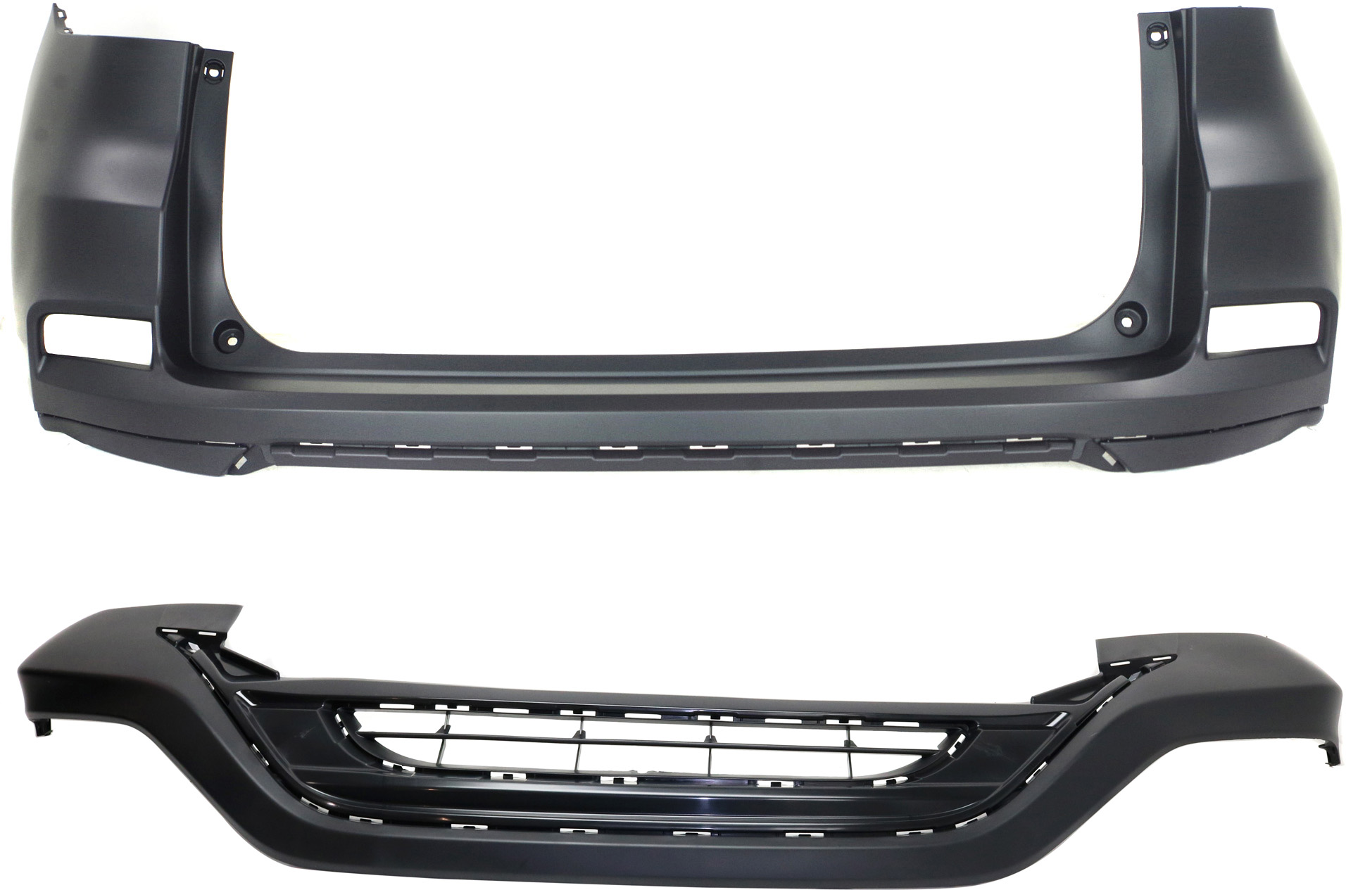 AM CR V 15-16 FRONT AND REAR BUMPER COVER Lower Textured SKU SET REPH760197P 2 Partslink HO1015111 HO1114103 OEM 04712T1WA91-04715T1WA91ZZ