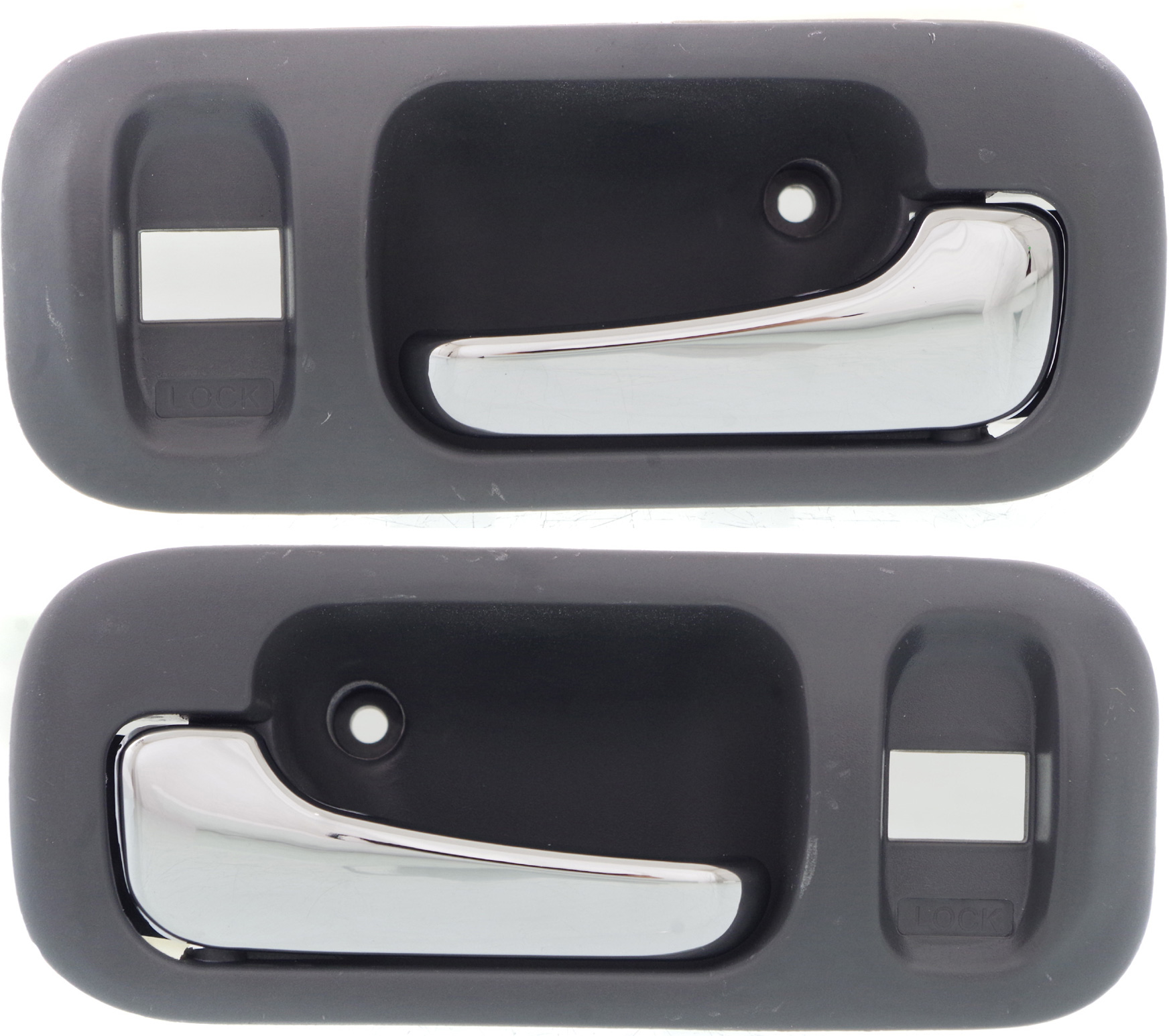 AM ODYSSEY 95-98 CR V 97-01 FRONT DOOR HANDLE RH and LH Inside Chrome Lever+Gray Bezel Plas w Lock Hole SKU SET REPHD462161 Partslink HO1353139 HO1352139 OEM 72124SX0003ZB 72124SX0003ZE PF