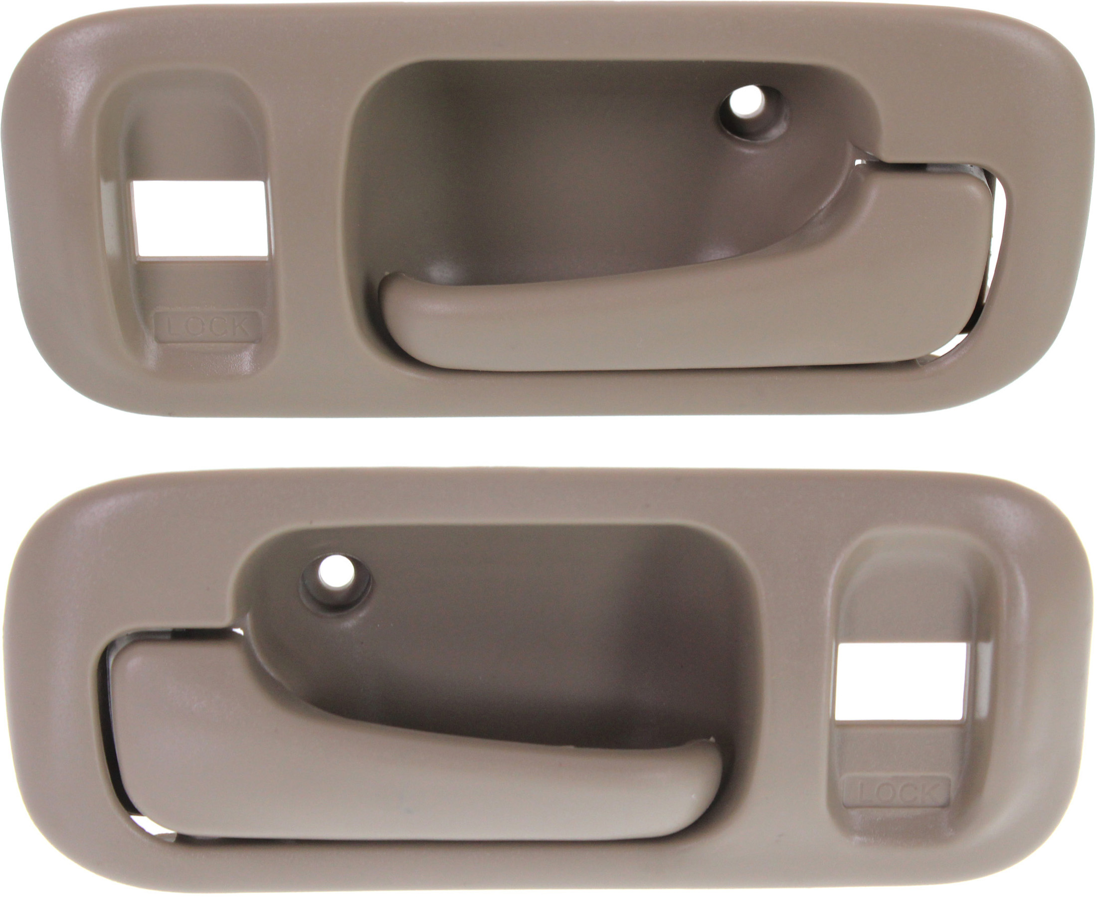 AM ODYSSEY 95-98 CR V 97-01 FRONT DOOR HANDLE RH and LH Inside Beige Plastic w Lock Hole SKU SET REPHD462365 Partslink HO1353137 OEM 72124SX0003ZC 72124S10A11ZA PF