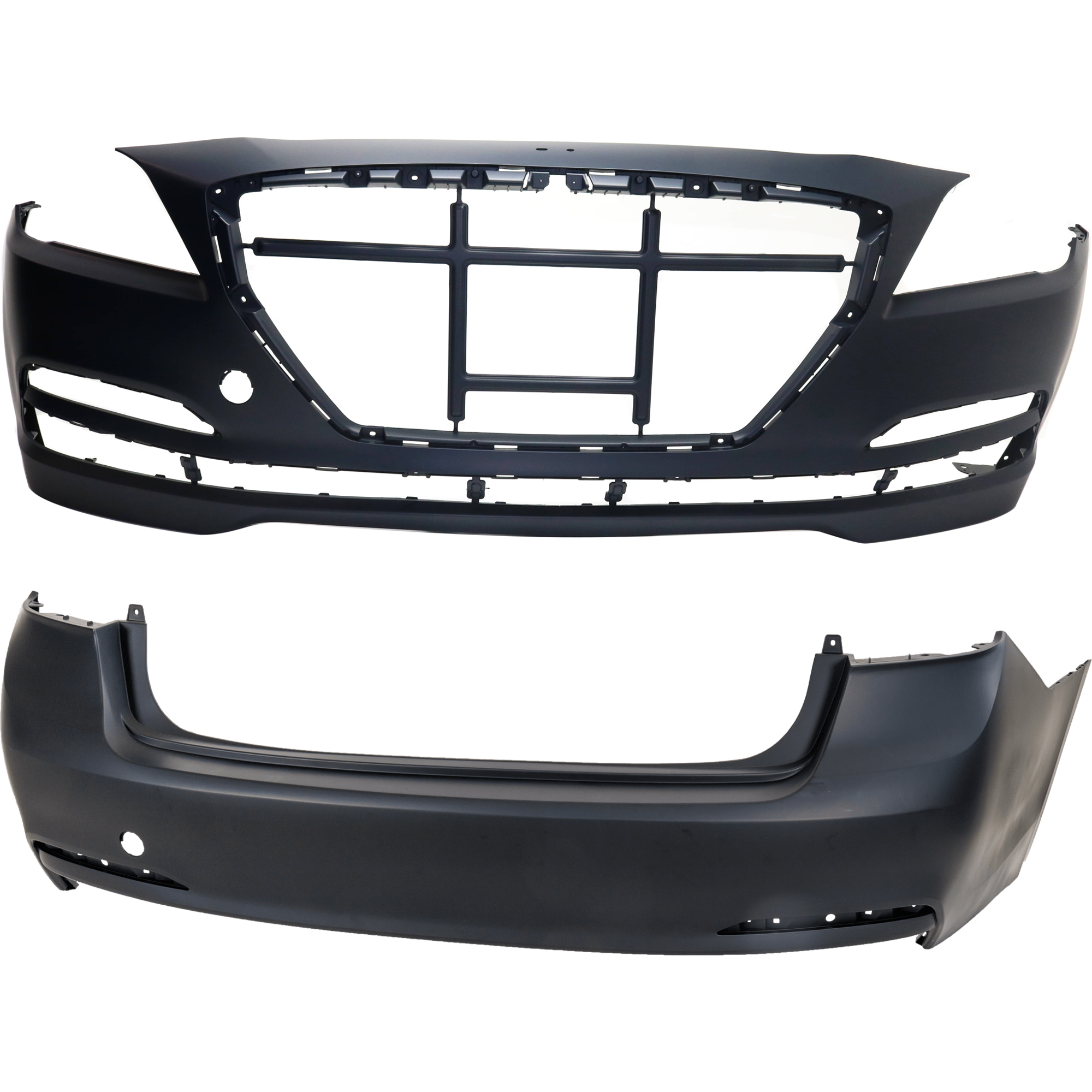 AM GENESIS 15-16 FRONT AND REAR BUMPER COVER Primed w o mounting bracket s HLW and Front and Rear Object Sensor Holes SKU SET REPHY010301 A