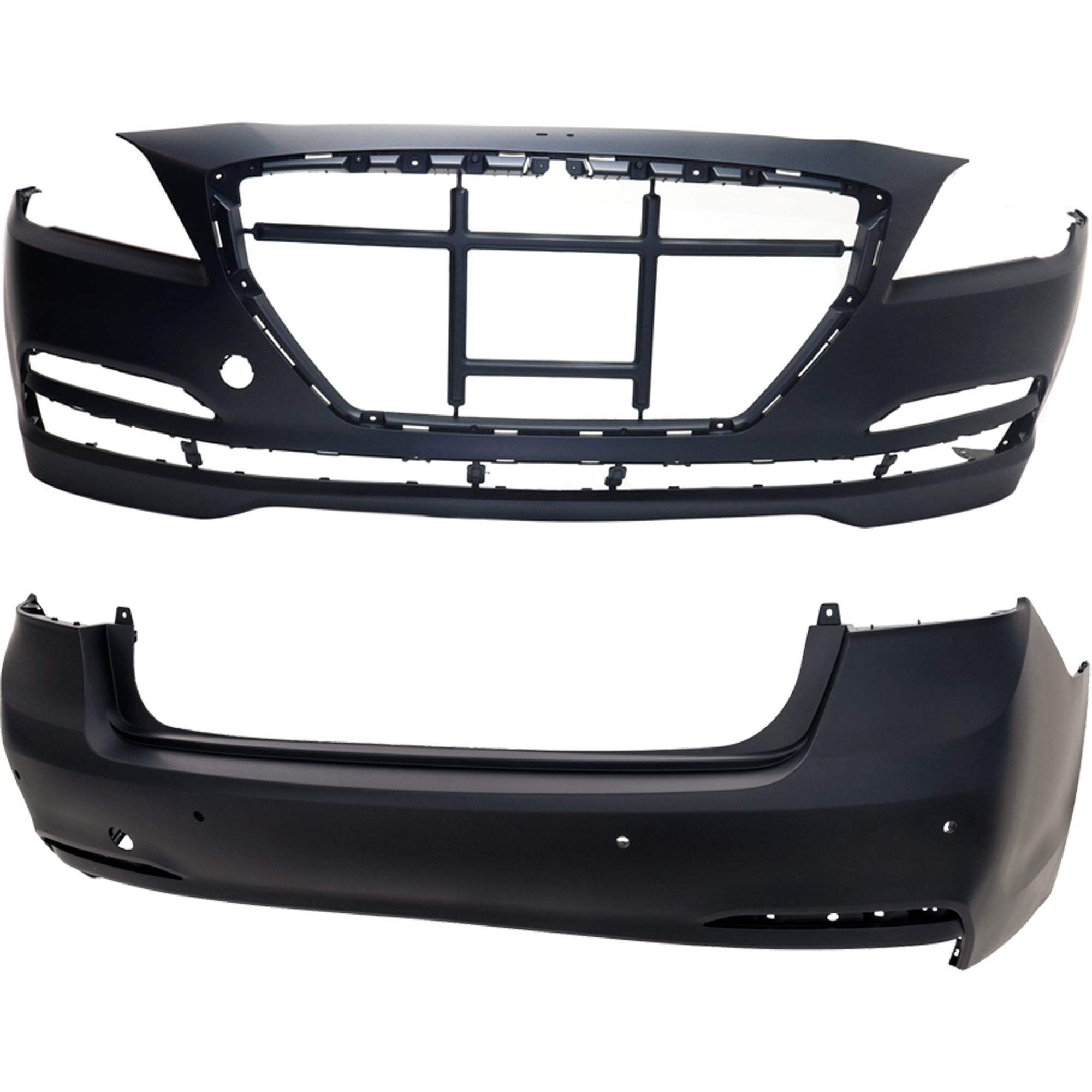 AM GENESIS 15-16 FRONT AND REAR BUMPER COVER Primed w o mounting bracket s HLW and Front Object Sensor Holes w Rear Object Sensor Holes SKU SET REPHY010301 B