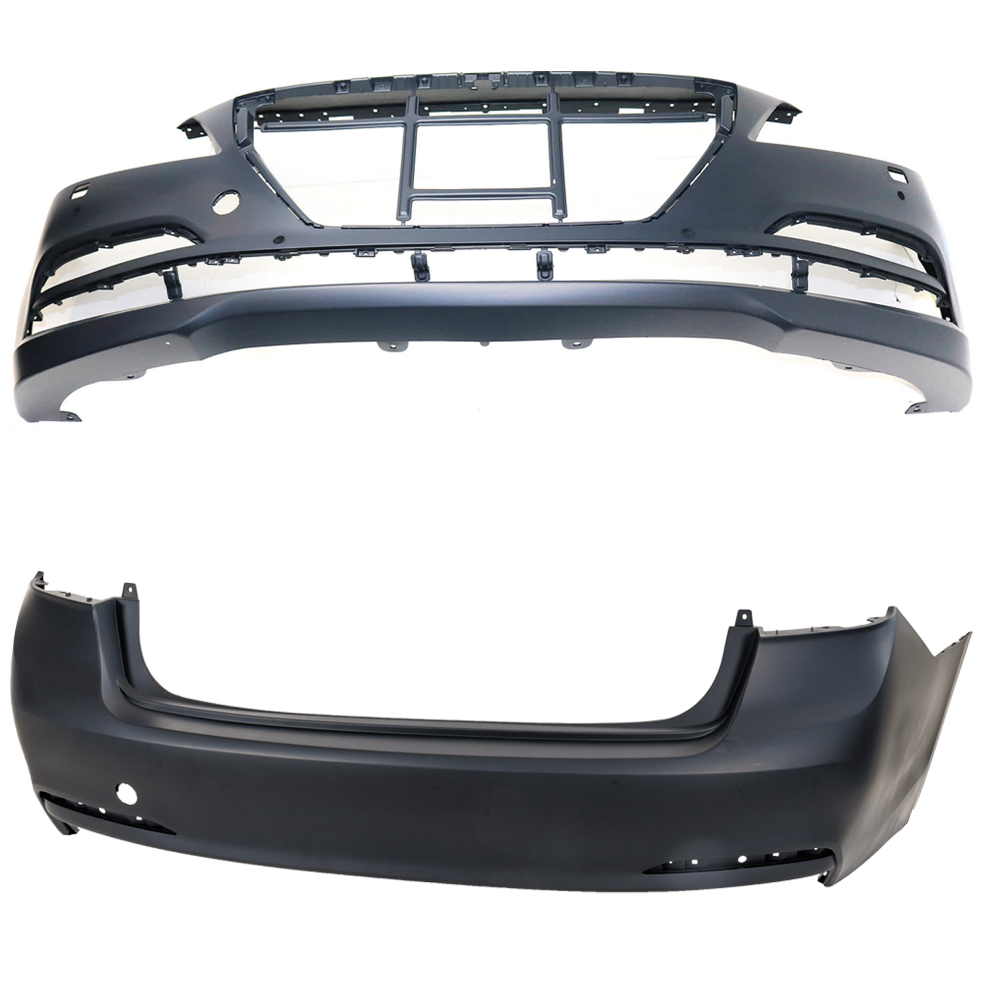 AM G80-17-17 GENESIS 15-16 FRONT AND REAR BUMPER COVER Primed w o mounting bracket s and Rear Object Sensor Holes w HLW and Front Object Sensor Holes SKU SET REPHY010305P A