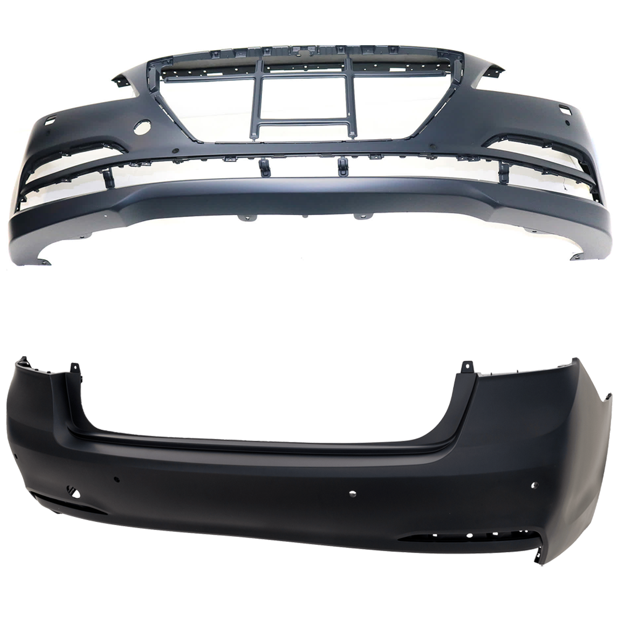 AM G80-17-17 GENESIS 15-16 FRONT AND REAR BUMPER COVER Primed w o mounting bracket s w HLW and Front and Rear Object Sensor Holes SKU SET REPHY010305P B