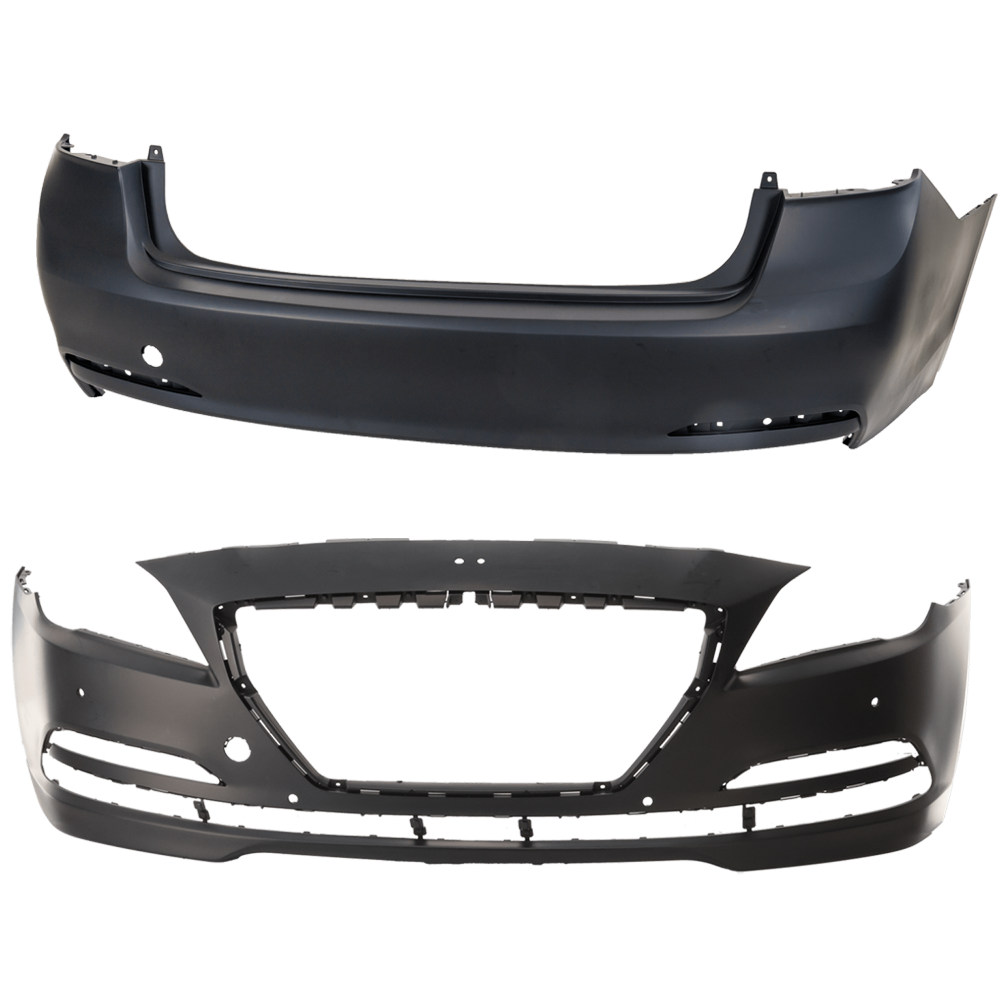 AM G80-17-17 GENESIS 15-16 FRONT AND REAR BUMPER COVER Primed w o mounting bracket s HLW Holes and Rear Object Sensor Holes w Front Object Sensor Holes SKU SET REPHY010306P A