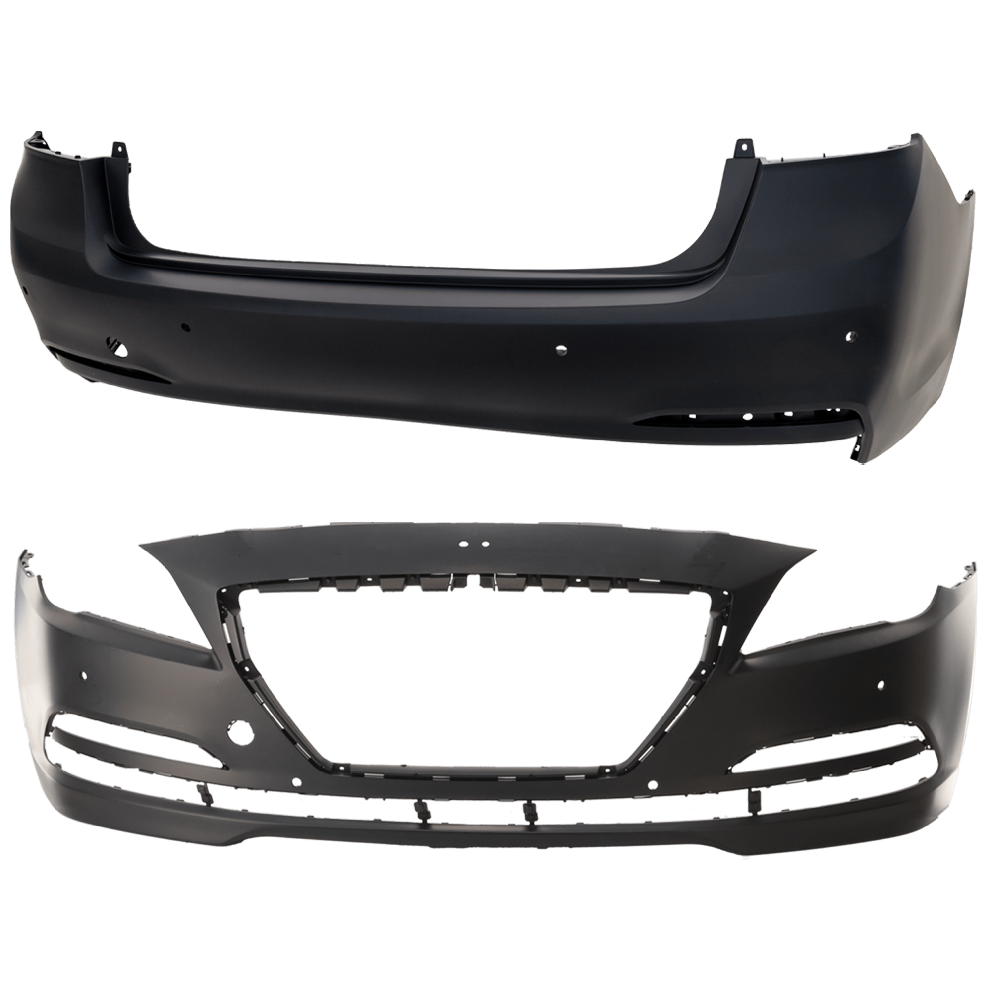 AM G80-17-17 GENESIS 15-16 FRONT AND REAR BUMPER COVER Primed w o mounting bracket s and HLW Holes w Front and Rear Object Sensor Holes SKU SET REPHY010306P B