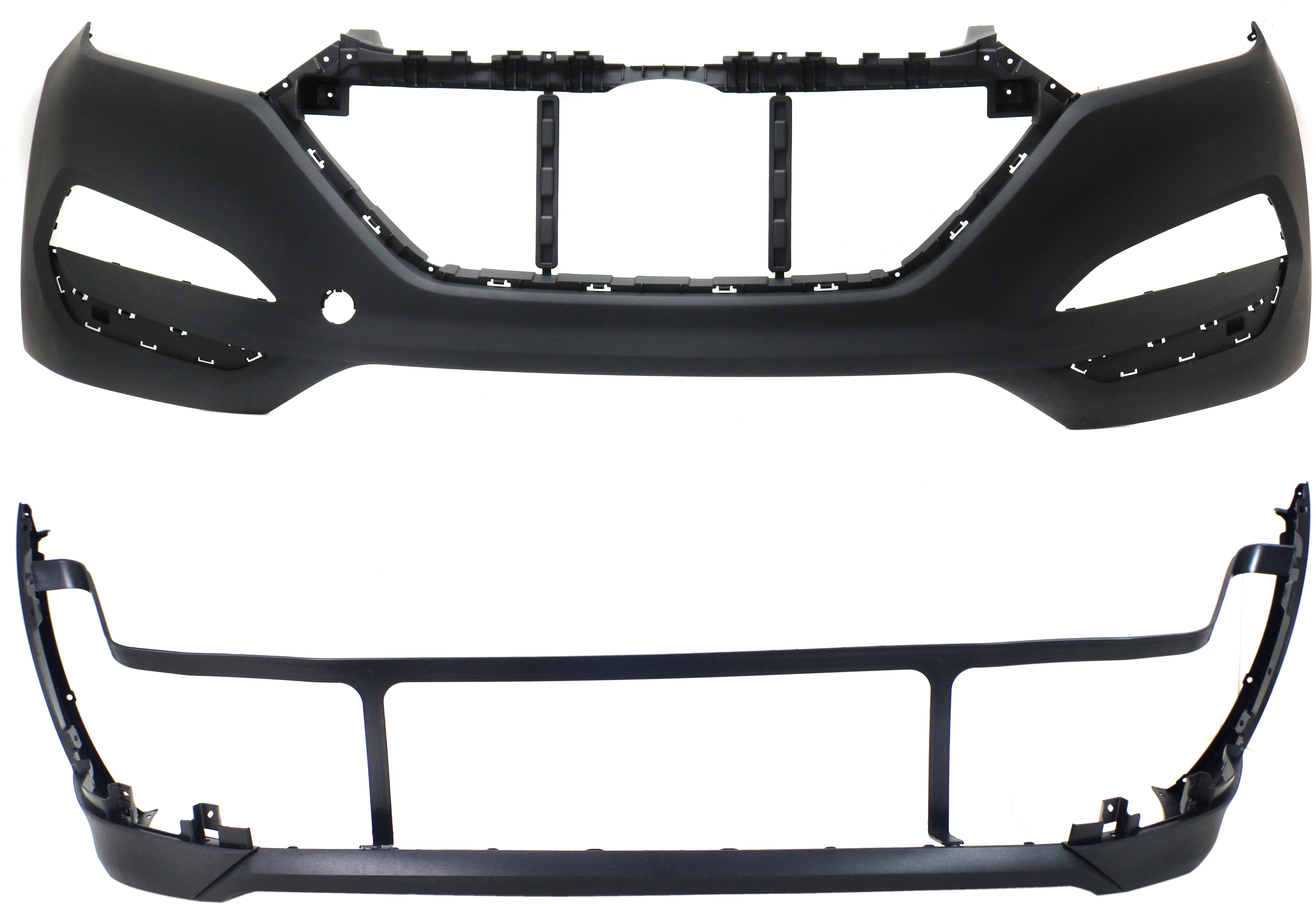 AM TUCSON 16-18 FRONT BUMPER COVER Upper and Lower w o Skid Plate CAPA SKU SET REPHY010307Q 2 Partslink HY1014101C HY1015104C OEM 86511D3000-86512D3000