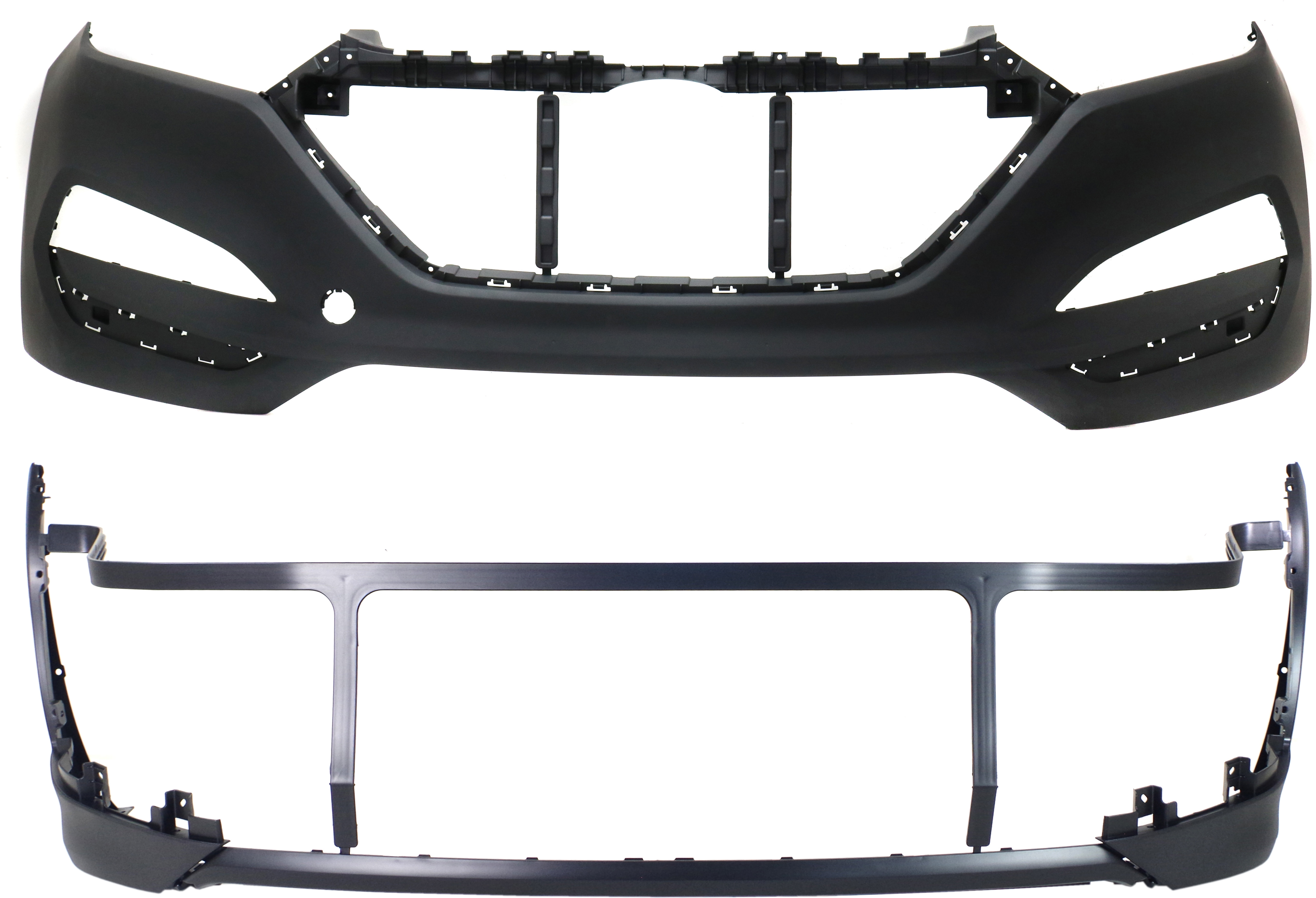 AM TUCSON 16-18 FRONT BUMPER COVER Upper and Lower CAPA SKU SET REPHY010308Q 2 Partslink HY1014101C HY1015105C OEM 86511D3000-86512D3100