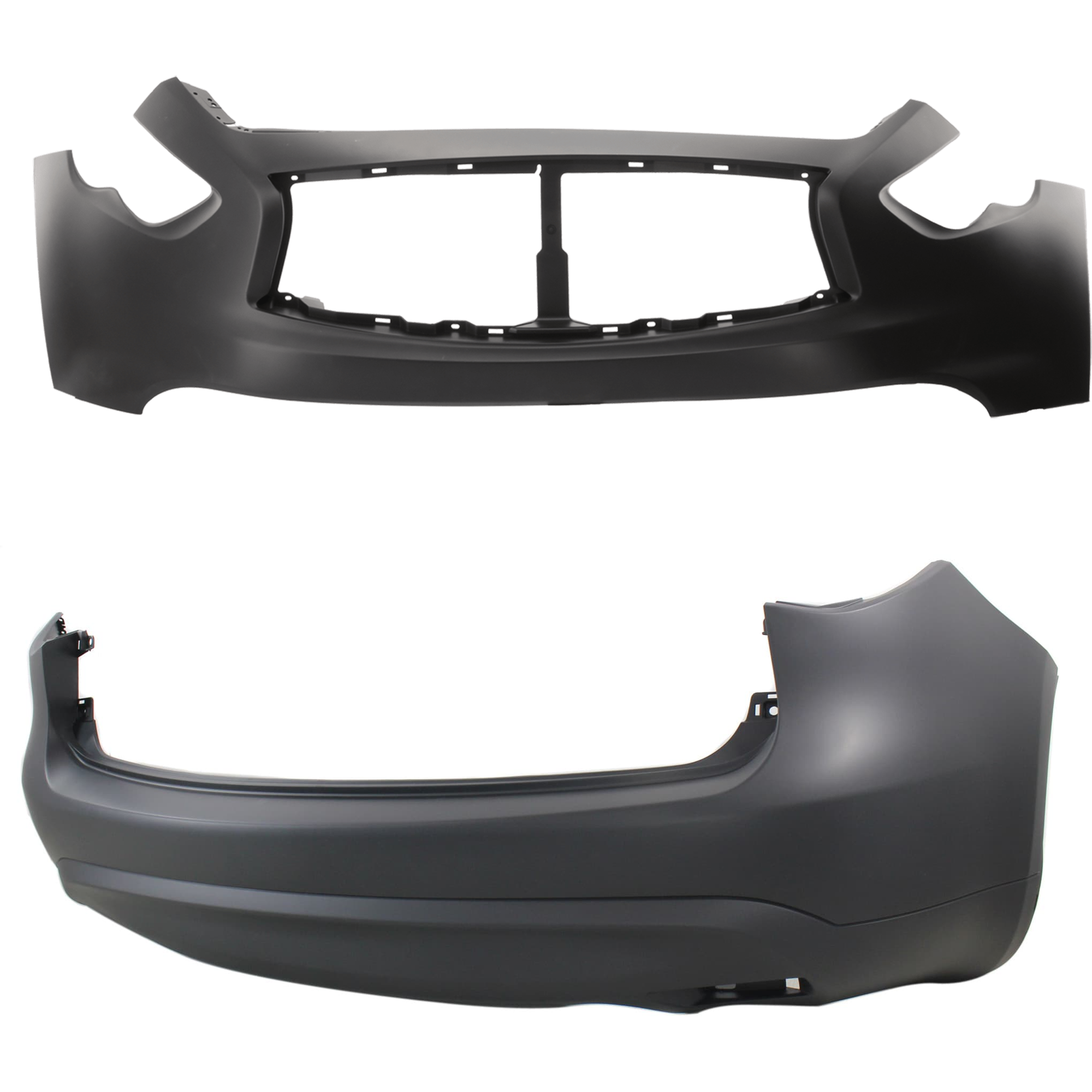 AM FX35-12-12 FX37-13-13 QX70-14-17 FRONT AND REAR BUMPER COVER Primed w o mounting bracket s license plate provision tow hook hole parking aid sensor holes and Premium Pkg SKU SET REPI010328P