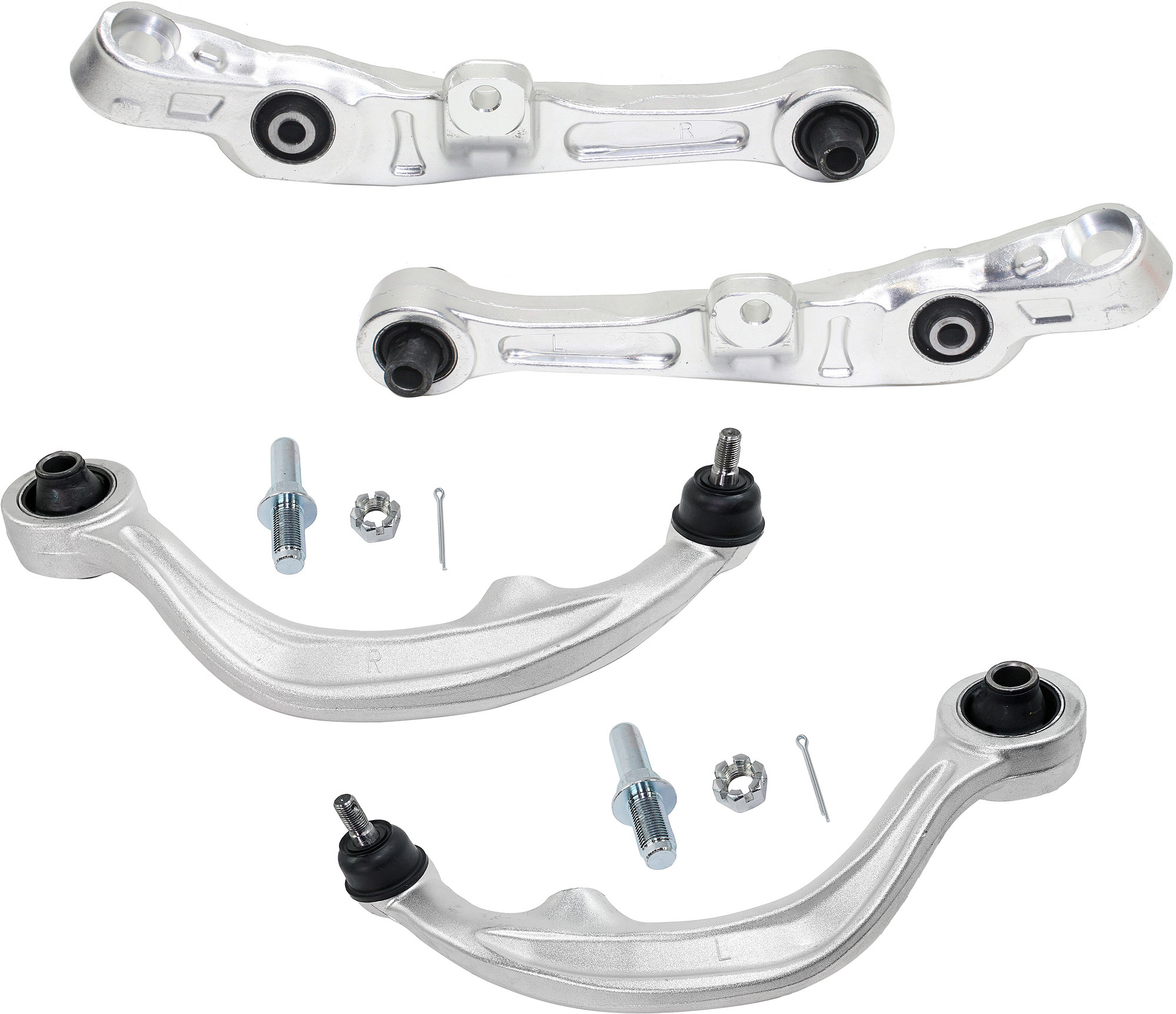 AM 350Z 05-09 G35-05-07 FRONT CONTROL ARM RH AND LH Lower Frontward and Rearward Set of 4 Lower Frontward Without Ball Joint Lower Rearward With Ball Joint SKU SET REPI281507-4 OEM 54468CD00C 54469CD00C 54469AC7