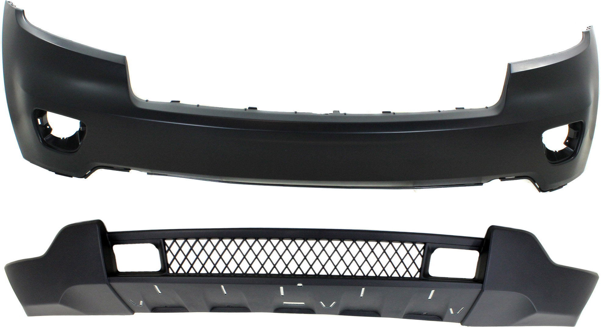 AM GRAND CHEROKEE 11-13 FRONT BUMPER COVER Upper and Lower Primed w Chrome Trim Exc. SRT SRT8 Models CAPA SKU SET REPJ010314PQ 2 Partslink CH1000979C CH1095119C OEM 68078268AB 68078271AB