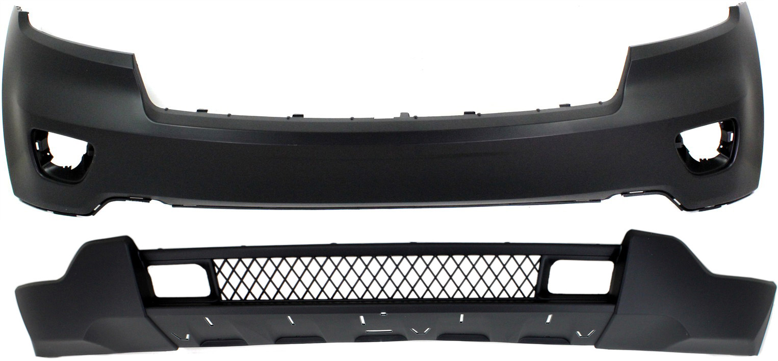 AM GRAND CHEROKEE 11-13 FRONT BUMPER COVER Upper and Lower Primed w Chrome Trim Exc. SRT SRT8 Models SKU SET REPJ010314P Partslink CH1095119 CH1000979 OEM 68078271AB 68078268AB