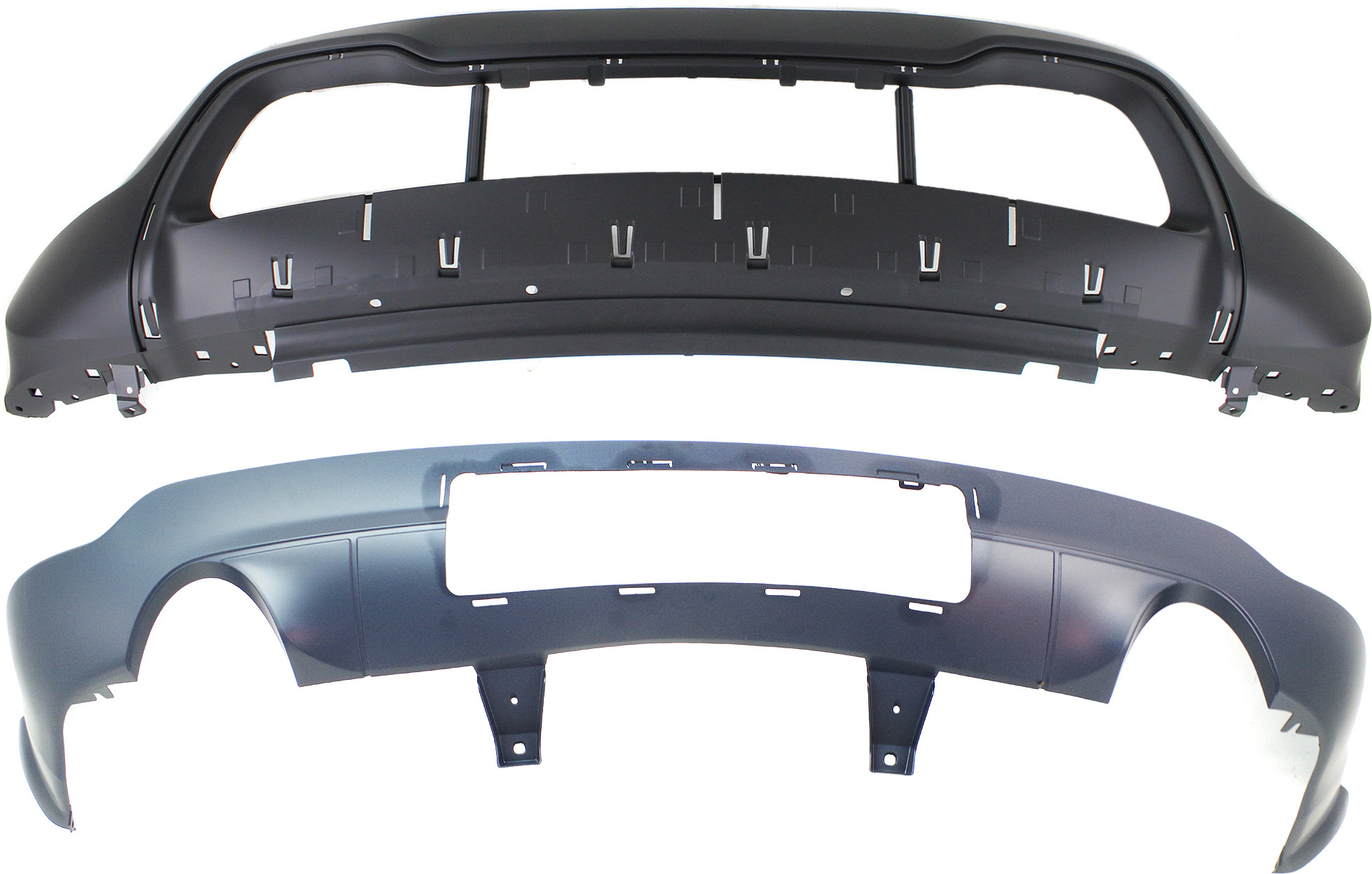 AM GRAND CHEROKEE 14-16 FRONT AND REAR BUMPER COVER Lower Front Primed Top Textured Bottom Rear Primed Exc. SRT8 Model w Towing Package w Dual Exhaust Holes Type 2 SKU SET REPJ010327P 2 Partslink CH1015115 CH1115108 OEM 1WL30TZZAD 1VQ68TZZAB