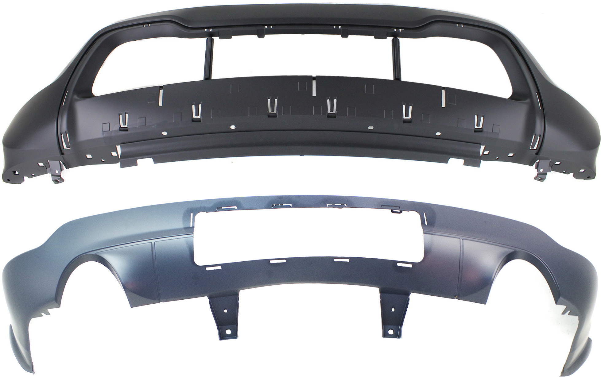 AM GRAND CHEROKEE 14-16 FRONT AND REAR BUMPER COVER Lower Front Primed Top Textured Bottom Rear Primed Exc. SRT8 Model w Towing Package w Dual Exhaust Holes Type 2 CAPA SKU SET REPJ010327PQ 2 Partslink CH1015115C CH1115108C OEM 1VQ68TZZAB 1WL30TZZAD