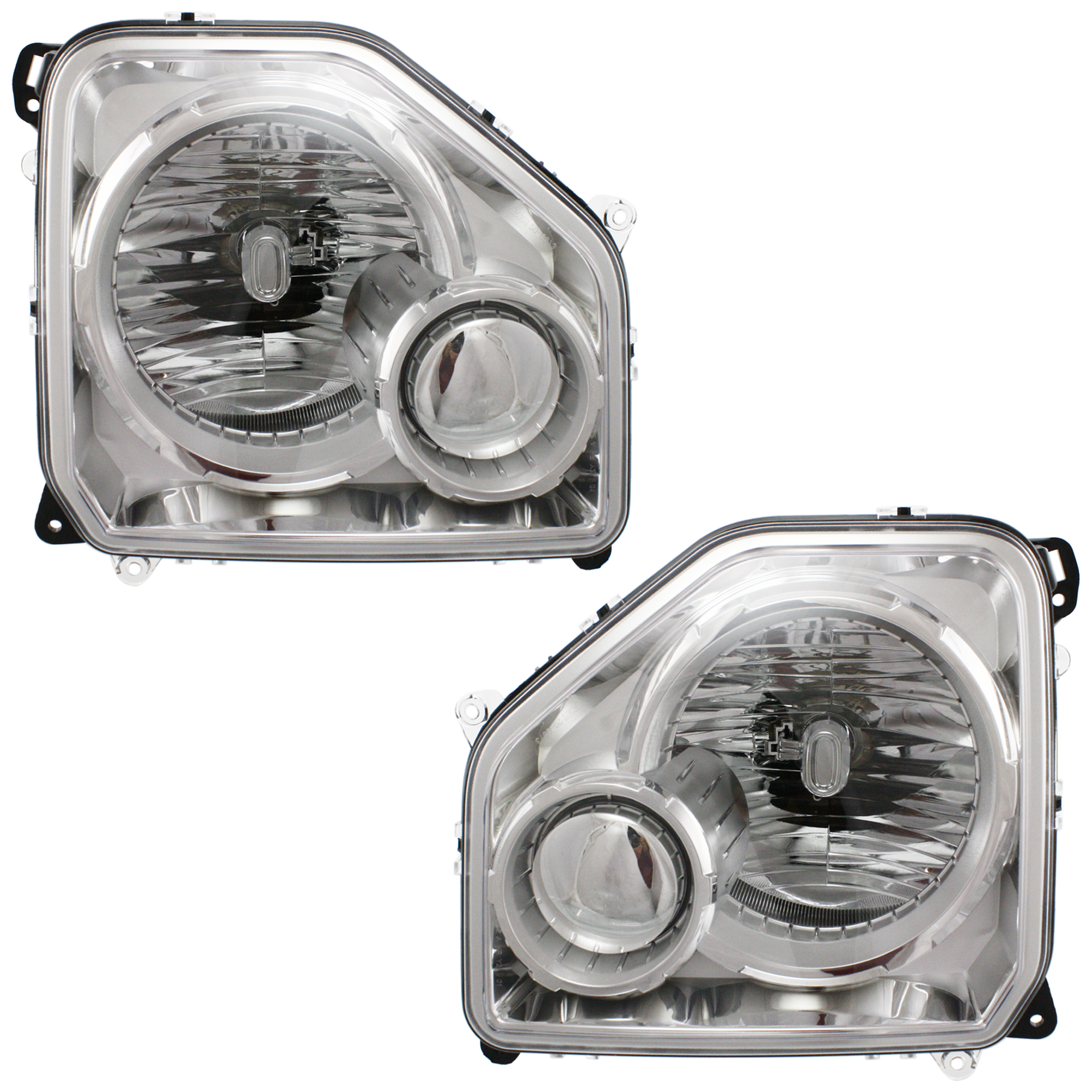 AM LIBERTY 08-12 HEAD LAMP RH AND LH Assembly Halogen Chrome Interior w o Fog Light Round Bulb Shield Set of 2 SKU SET REPJ100111-2