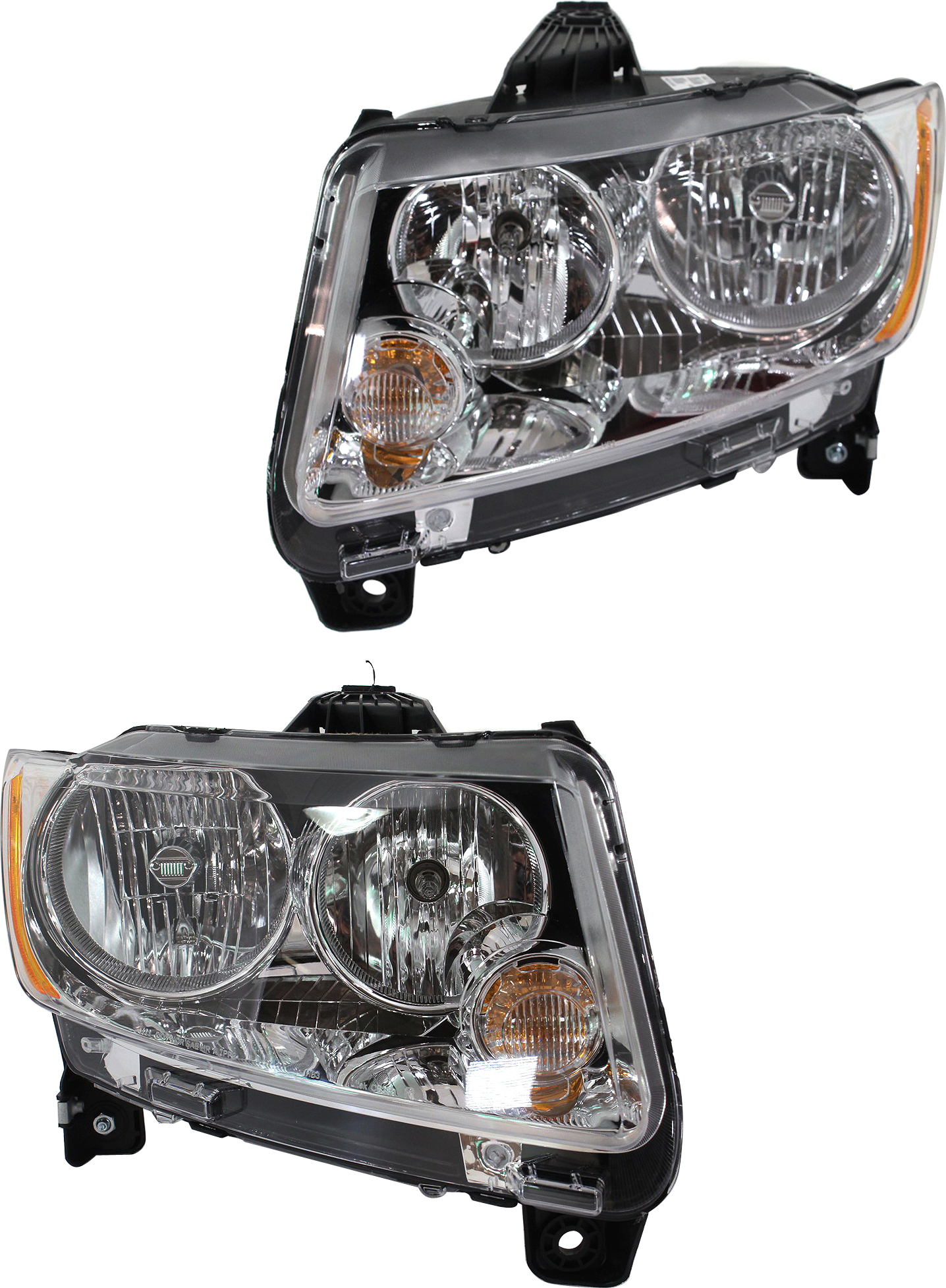 AM COMPASS 11-13 HEAD LAMP RH AND LH Assembly Halogen Standard Type w o Black Trim CAPA SKU SET REPJ100121Q OEM 68088868AD PFM 68088869AD PFM