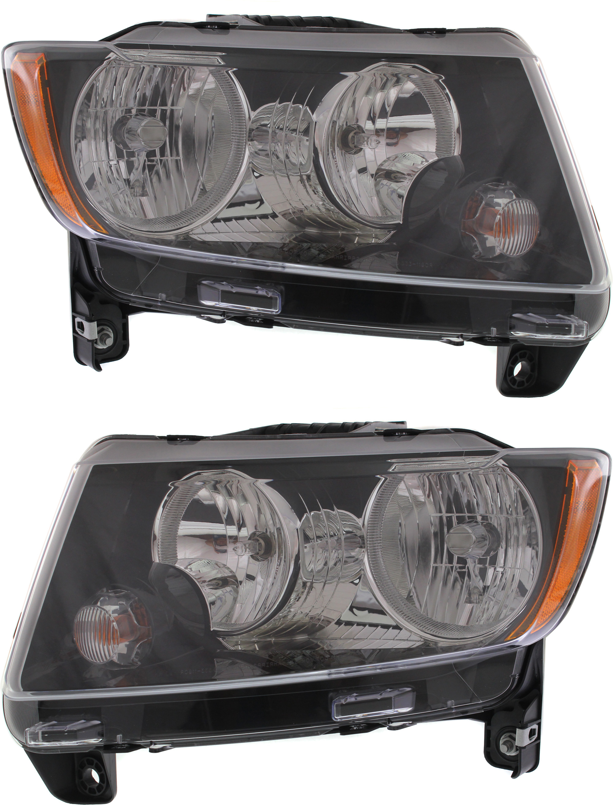 AM COMPASS 13-17 HEAD LAMP RH AND LH Assembly Standard Type 13-13 w Black Trim CAPA SKU SET REPJ100151Q Partslink CH2503246C CH2502246C OEM 68171214AC 68171214AB 68171215