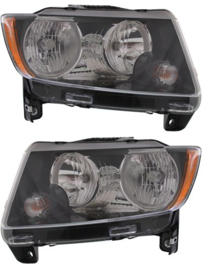 AM COMPASS 13-17 HEAD LAMP RH AND LH Assembly Standard Type 13-13 w Black Trim SKU SET REPJ100151 Partslink CH2503246 CH2502246 OEM 68171214AC 68171214AB 68171215
