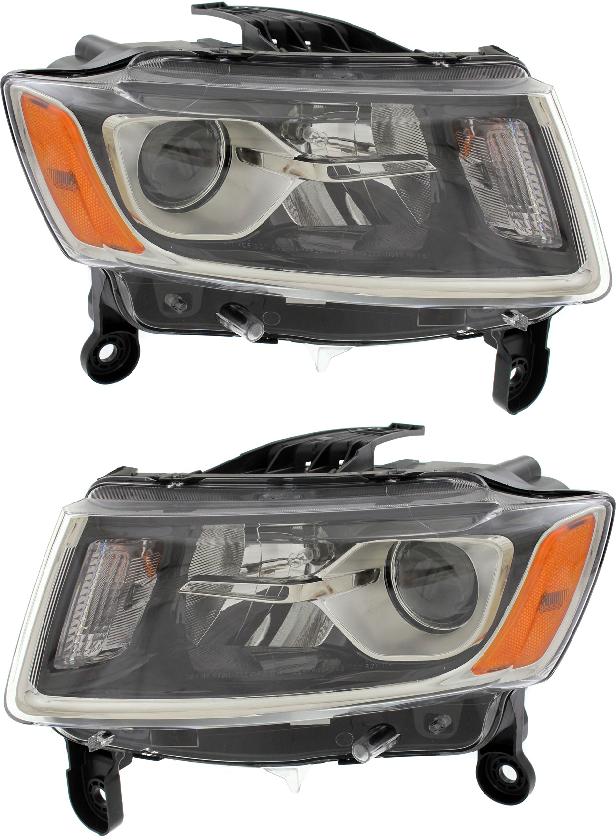 AM GRAND CHEROKEE 14-16 HEAD LAMP RH AND LH Assembly Halogen Chrome Trim Standard Type SKU SET REPJ100153 Partslink CH2503247 CH2502247 OEM 68110996AF 68110997AF