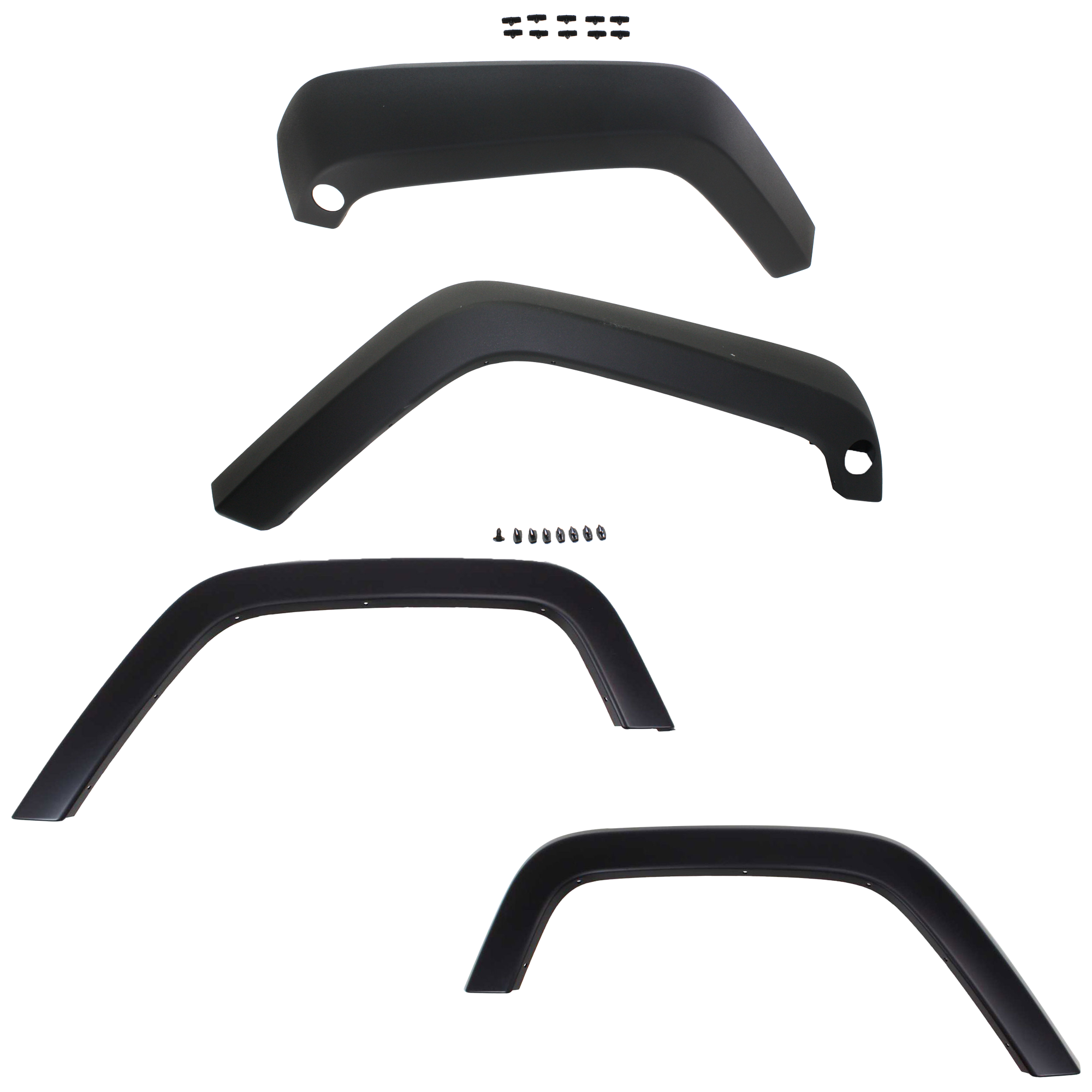 AM WRANGLER 07-17 WRANGLER JK 18-18 FRONT AND REAR FENDER FLARES RH AND LH SKU SET REPJ221317 A Partslink CH1268119 CH1269119 CH1768103 CH1769103 OEM 5KC85TZZAH 5KC85TZZAG 5KF08RXF