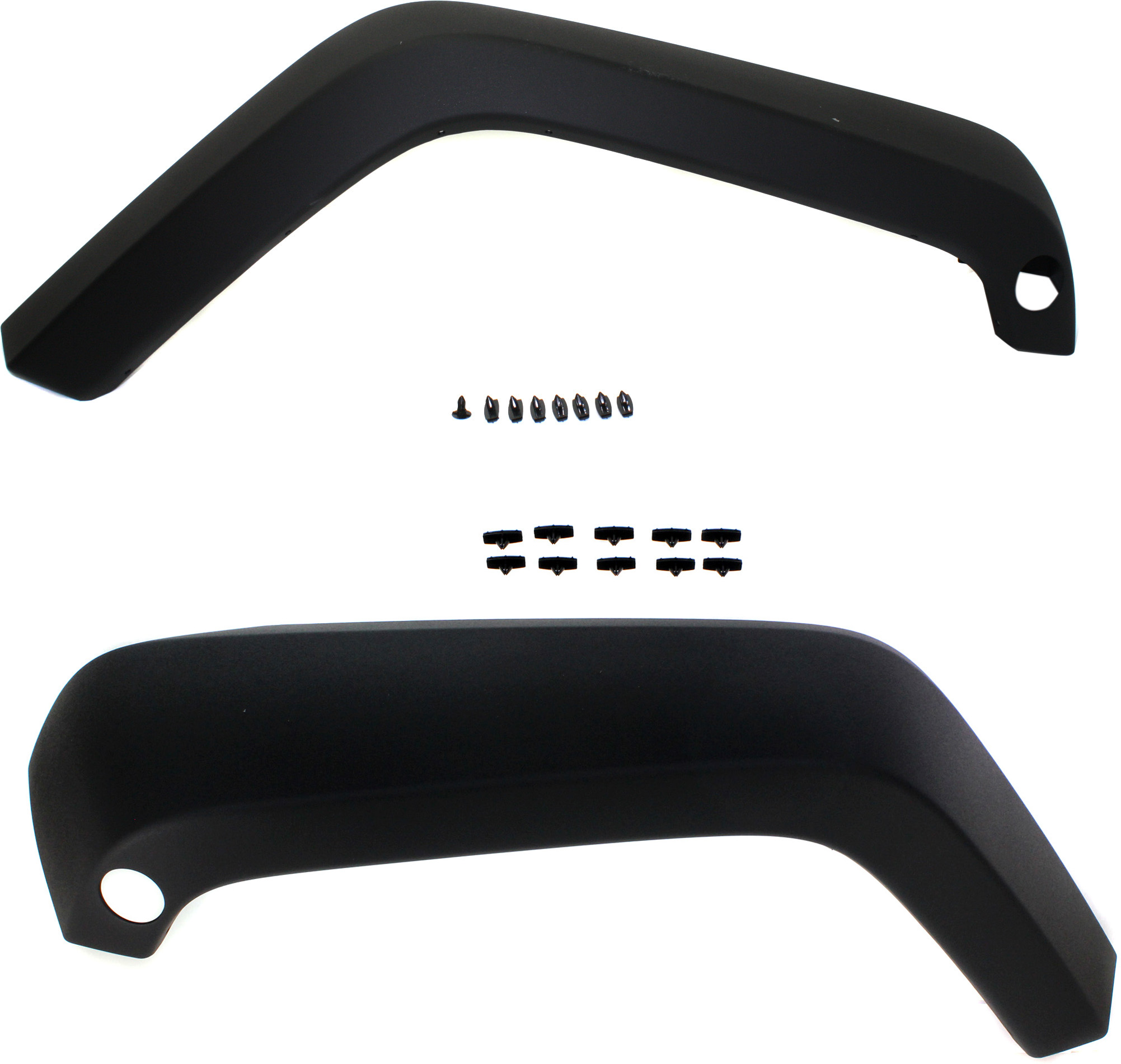 AM WRANGLER JK 07-18 FRONT WHEEL OPENING MOLDING RH and LH Flare Plastic Textured Black SKU SET REPJ221317 Partslink CH1269119 CH1268119 OEM 5KF08RXFAH 5KF16RXFAE 5KF09RXF