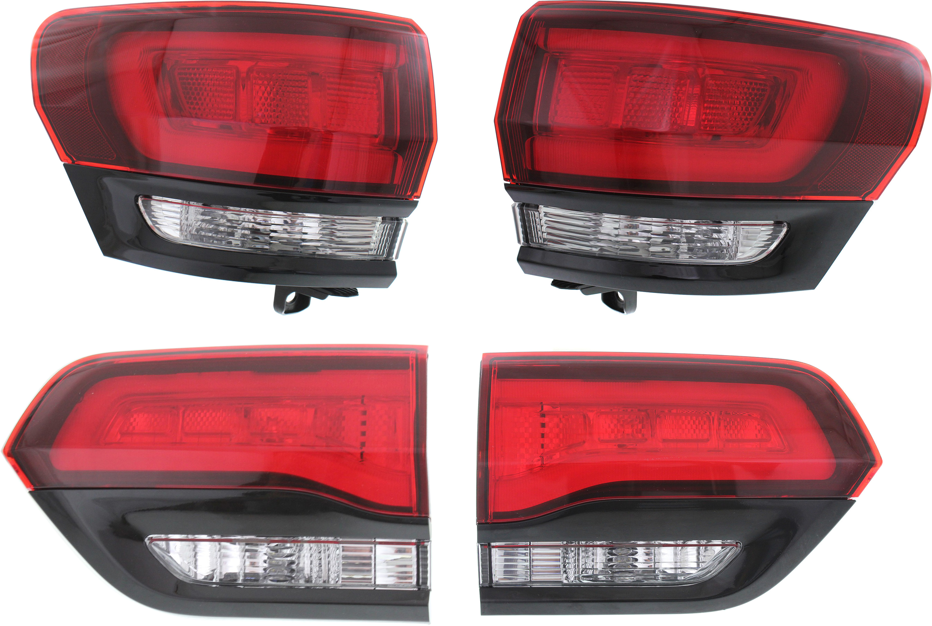AM GRAND CHEROKEE 14-21 TAIL LAMP RH AND LH Inner and Outer Assembly w Black Bezel SRT Trackhawk Models SKU SET REPJ730147-4 Partslink CH2802106 CH2803106 CH2804108 CH2805108 OEM 68142942AH 68142943AH 68142944