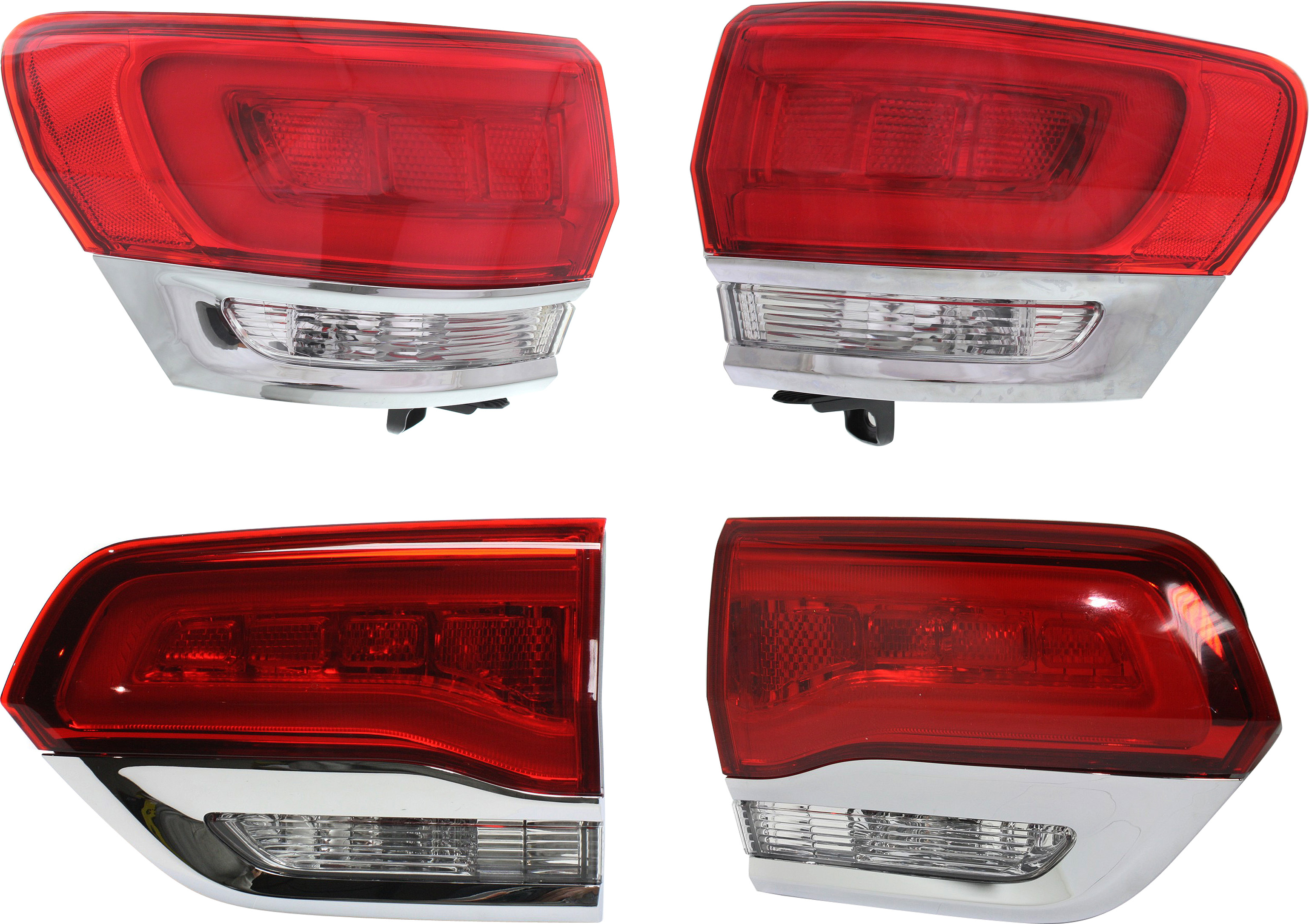 AM GRAND CHEROKEE WK 14-22 TAIL LAMP RH AND LH Inner and Outer Assembly Exc. SRT Model w Chrome Trim SKU SET REPJ730149-4 Partslink CH2805106 CH2804106 CH2803105 CH2802105 OEM 68110016AG 68110017AG 68110046