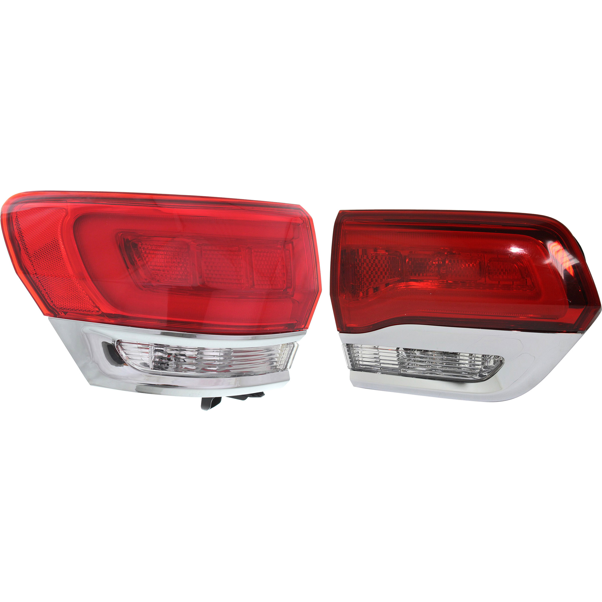 AM GRAND CHEROKEE 14-21 GRAND CHEROKEE WK 22-22 TAIL LAMP LH Inner and Outer Assembly Halogen Exc. SRT Trailhawk Trackhawk Models w Chrome Trim w o Platinum Insert SKU SET REPJ730152 A Partslink CH2802105 CH2804106 OEM 68110017AG 68110047AH