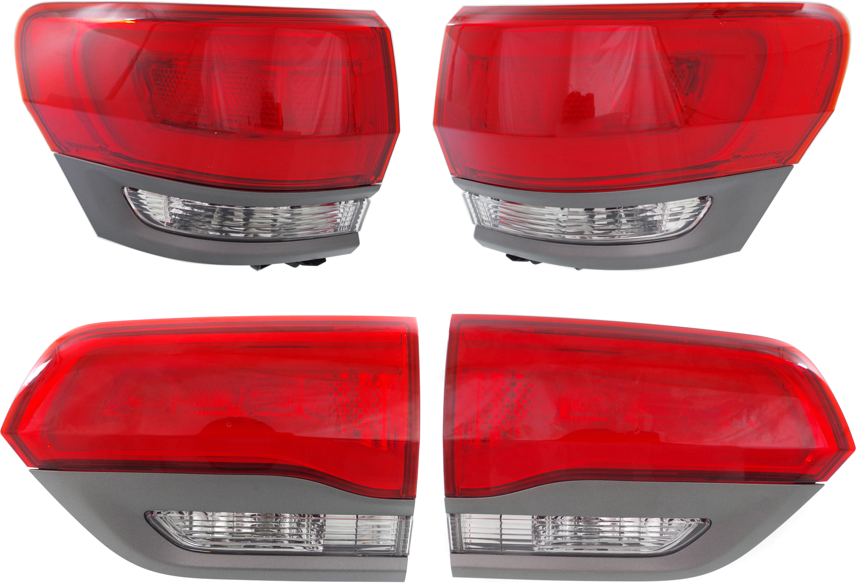 AM GRAND CHEROKEE WK 14-22 TAIL LAMP RH AND LH Inner and Outer Assy Laredo Limited Overland Summit Models w Gray Trim SKU SET REPJ730159-4 Partslink CH2803109 CH2802109 CH2805110 CH2804110 OEM 68236106AB 68236107AB 68236107