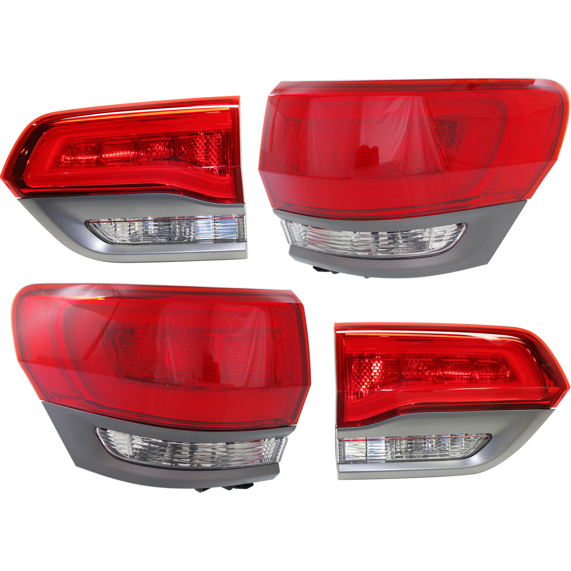 AM GRAND CHEROKEE WK 14-22 TAIL LAMP RH AND LH Inner and Outer Assy Laredo Limited Overland Summit Models w Gray Trim CAPA SKU SET REPJ730159Q 4 Partslink CH2803109C CH2802109C CH2805110C CH2804110C OEM 68236106AB 68236107AB 68236107