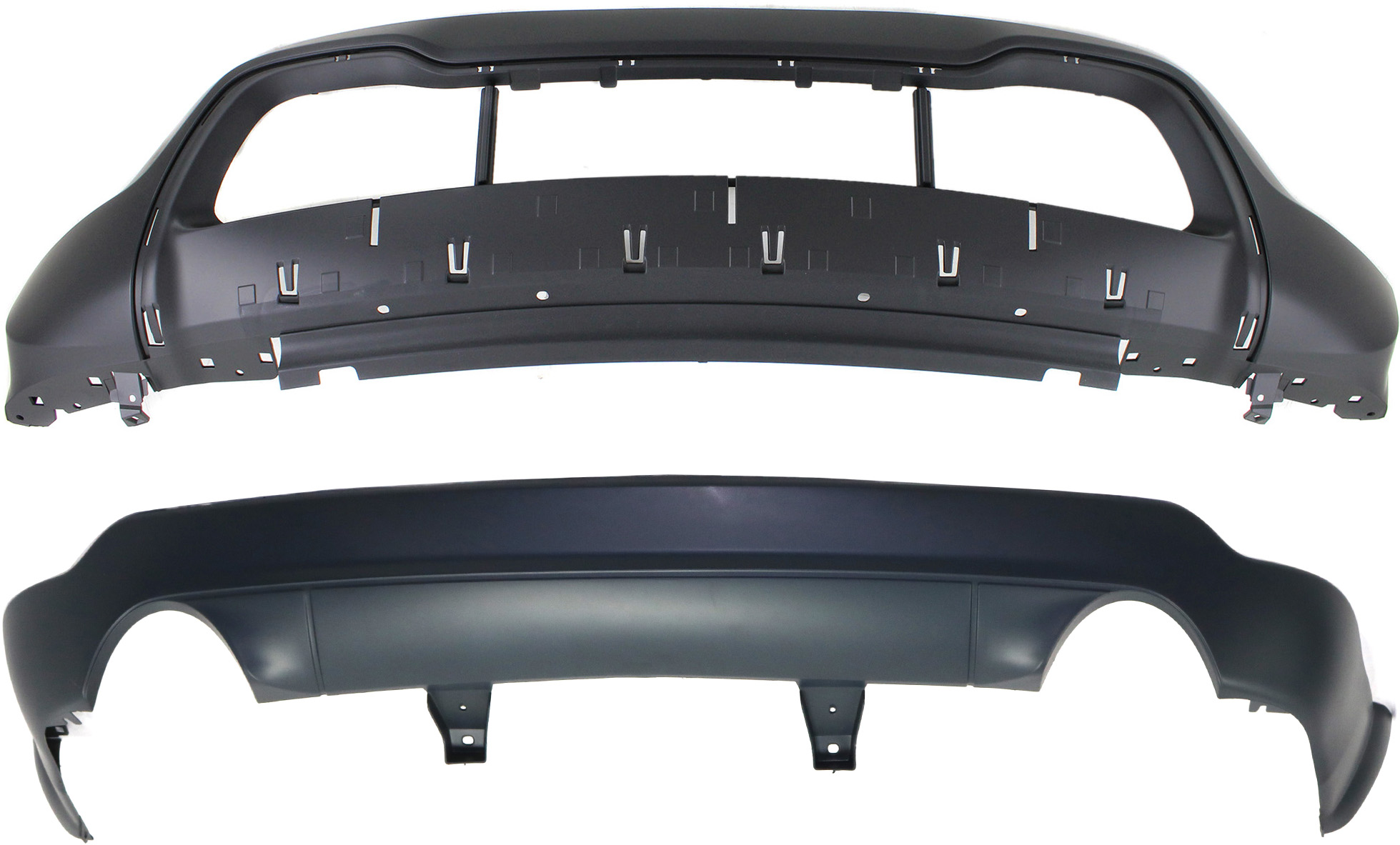 AM GRAND CHEROKEE 14-16 FRONT AND REAR BUMPER COVER Lower Primed Top Textured Bottom Exc. SRT8 Model SKU SET REPJ760138P 2 Partslink CH1015115 CH1115109 OEM 1WL30TZZAD 1VQ67TZZAA