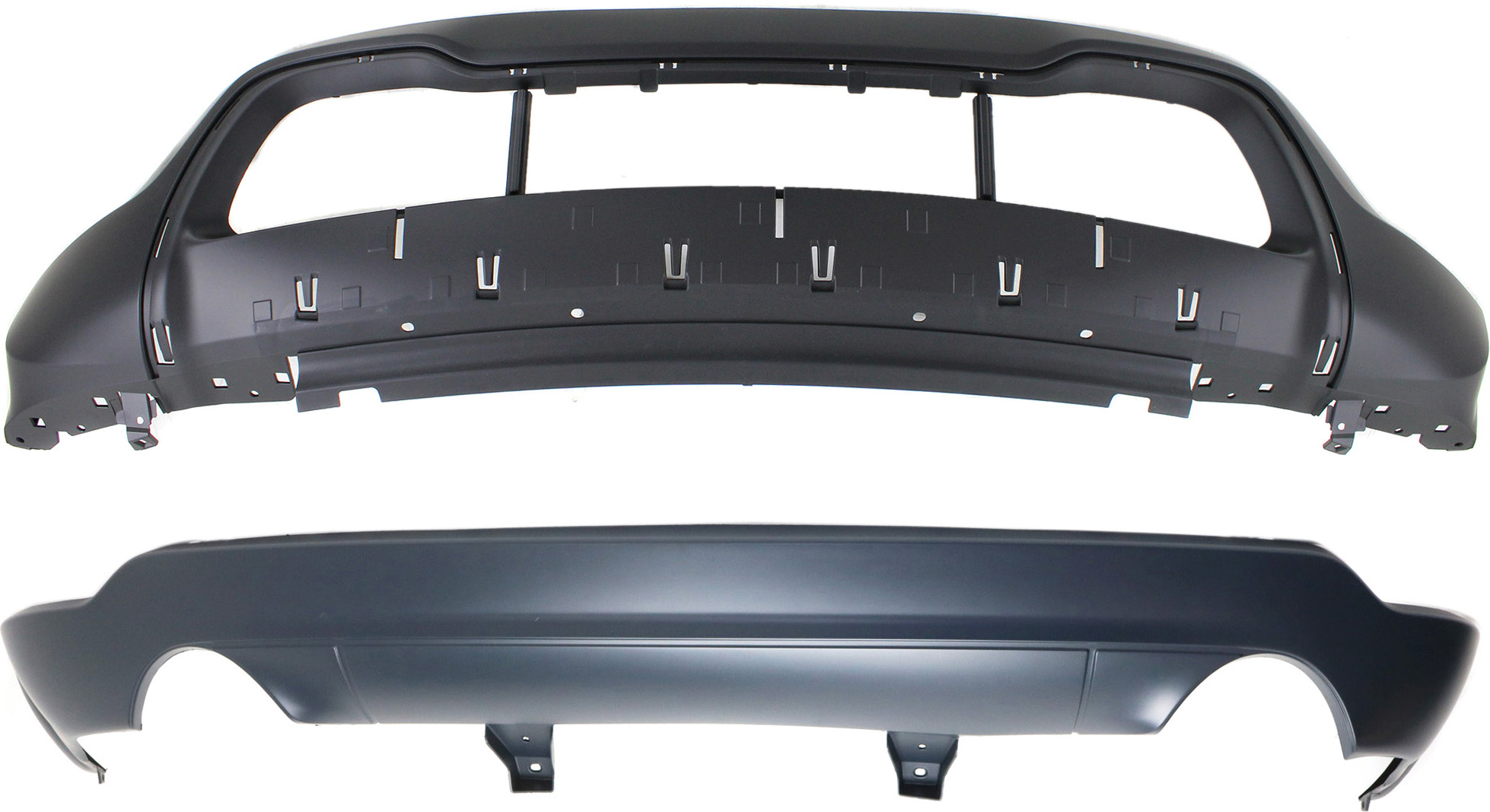 AM GRAND CHEROKEE 14-16 FRONT AND REAR BUMPER COVER Lower Primed Top Textured Bottom Exc. SRT8 Model CAPA SKU SET REPJ760138PQ 2 Partslink CH1015115C CH1115109C OEM 1VQ67TZZAA 1WL30TZZAD