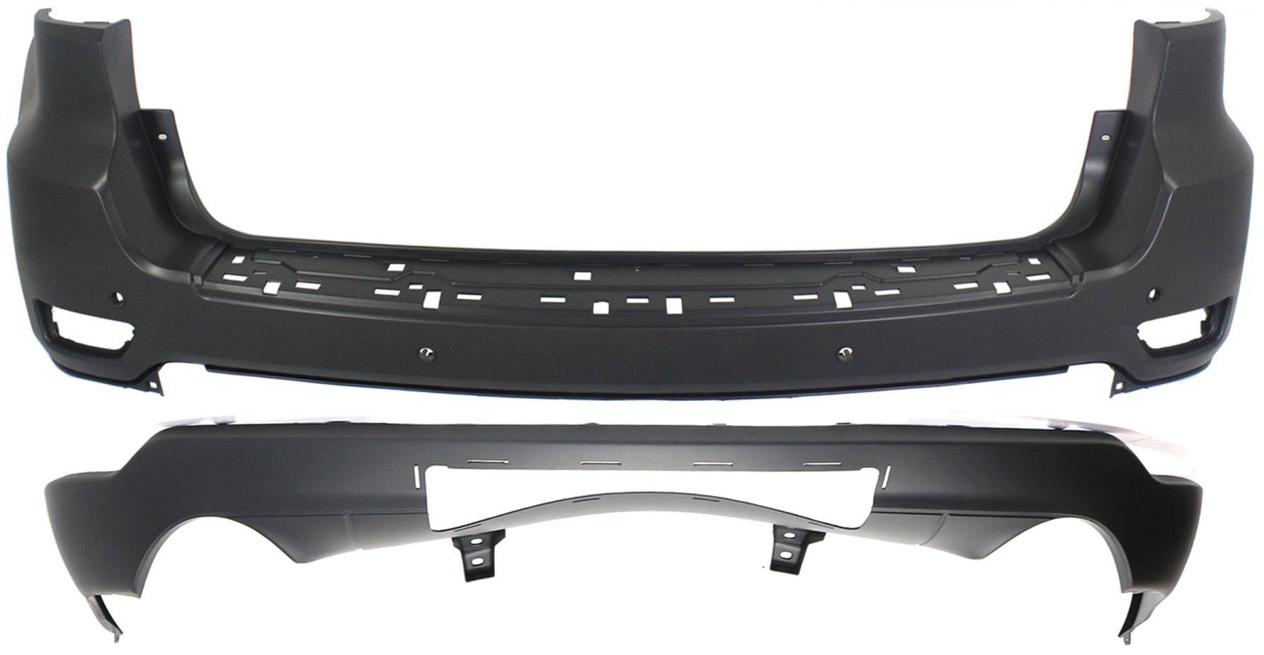 AM GRAND CHEROKEE 11-22 REAR BUMPER COVER Upper and Lower Set of 2 Exc. SRT SRT 8 Mdls SKU SET REPJ760142-2 Partslink CH1100953 CH1195104 OEM 68078314AC 68111470AB