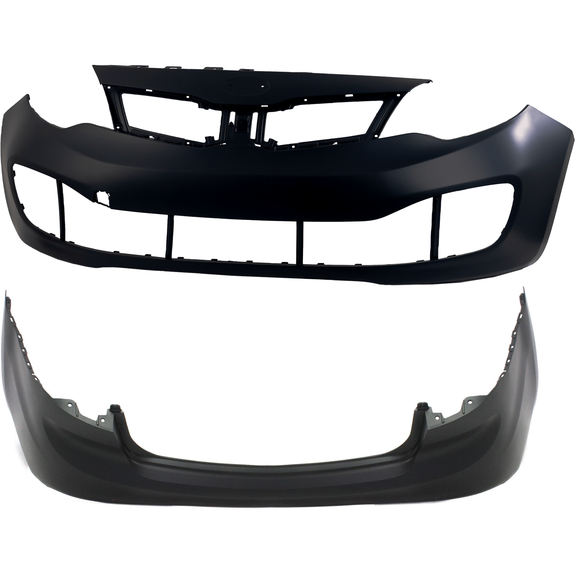 AM RIO 12-15 FRONT AND REAR BUMPER COVER Primed Sedan w o mounting bracket s and parking aid sensor holes SKU SET REPK010316P