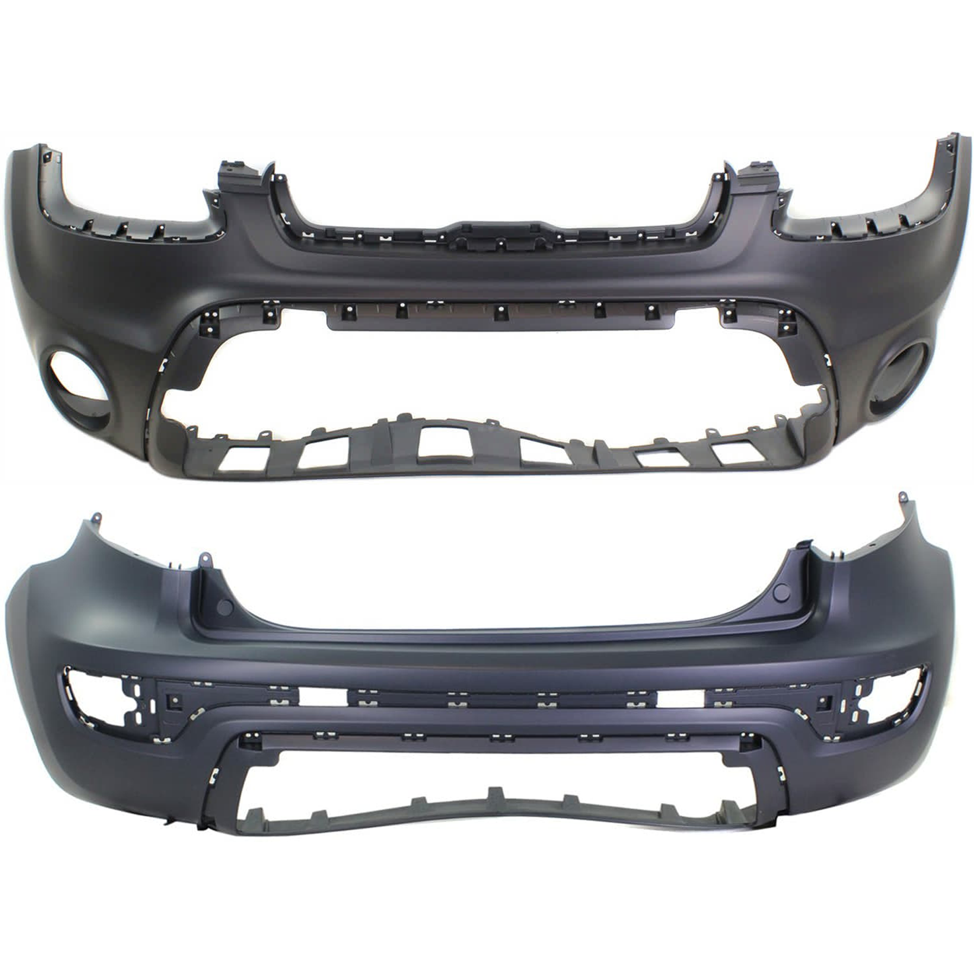 AM SOUL 12-13 FRONT AND REAR BUMPER COVER Primed w o mounting bracket s license plate provision tow hook hole and parking aid sensor holes CAPA SKU SET REPK010319PQ Partslink KI1000157C KI1100165C OEM 865112K500-866112K500
