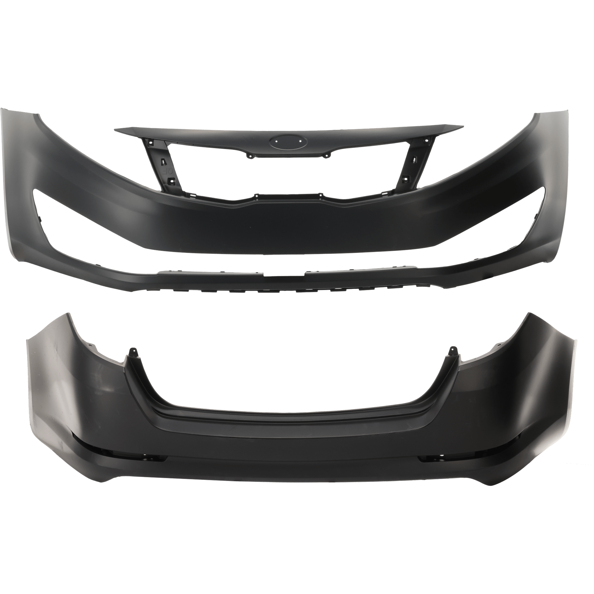 AM OPTIMA 12-13 FRONT AND REAR BUMPER COVER Primed EX LX Models Exc. Hybrid Models USA Built Vehicle w o mounting bracket s and parking aid sensor holes CAPA SKU SET REPK010321PQ Partslink KI1000161C KI1100170C OEM 865114C000-866114C000