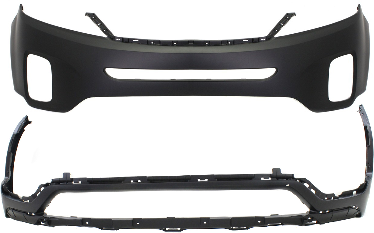 AM SORENTO 14-15 FRONT BUMPER COVER Upper and Lower Primed w Sport Pkg CAPA SKU SET REPK010324PQ Partslink KI1000164C KI1015103C OEM 865111U500-865121U700