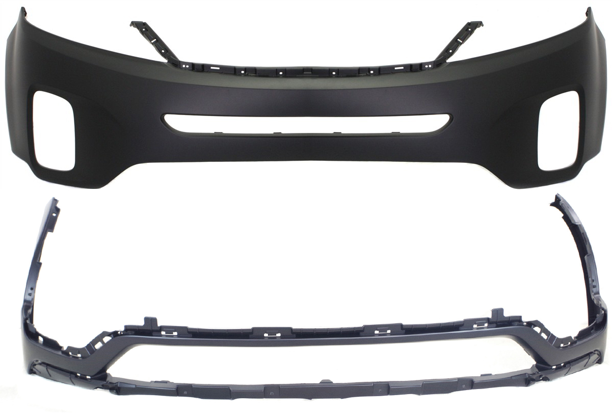 AM SORENTO 14-15 FRONT BUMPER COVER Upper and Lower Primed w Sport Pkg SKU SET REPK010324P Partslink KI1000164 KI1015103 OEM 865111U500-865121U700