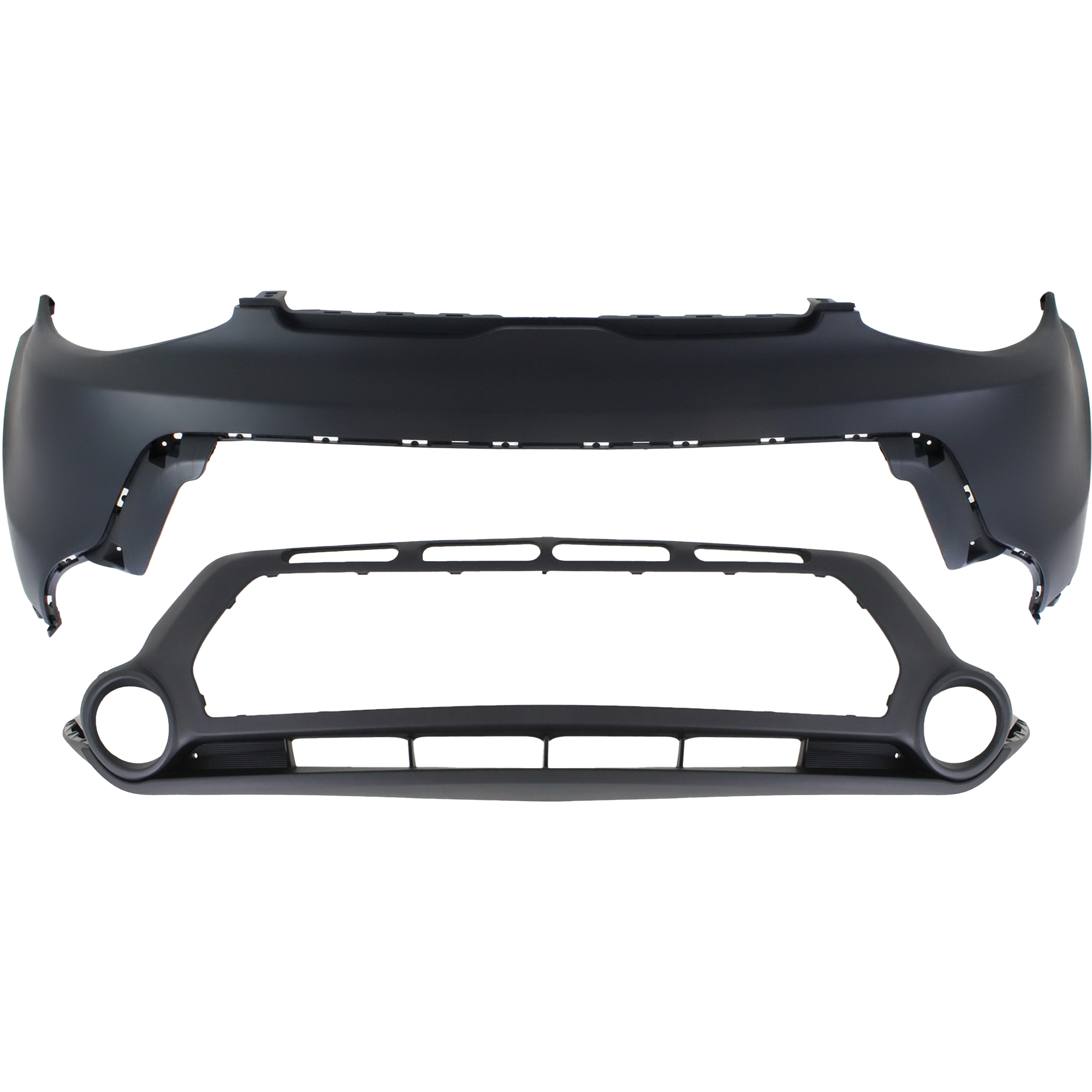 AM SOUL 14-16 FRONT BUMPER COVER Upper and Lower Set of 2 SKU SET REPK010326-2 Partslink KI1014100 KI1015104 OEM 86511B2000-86512B2000
