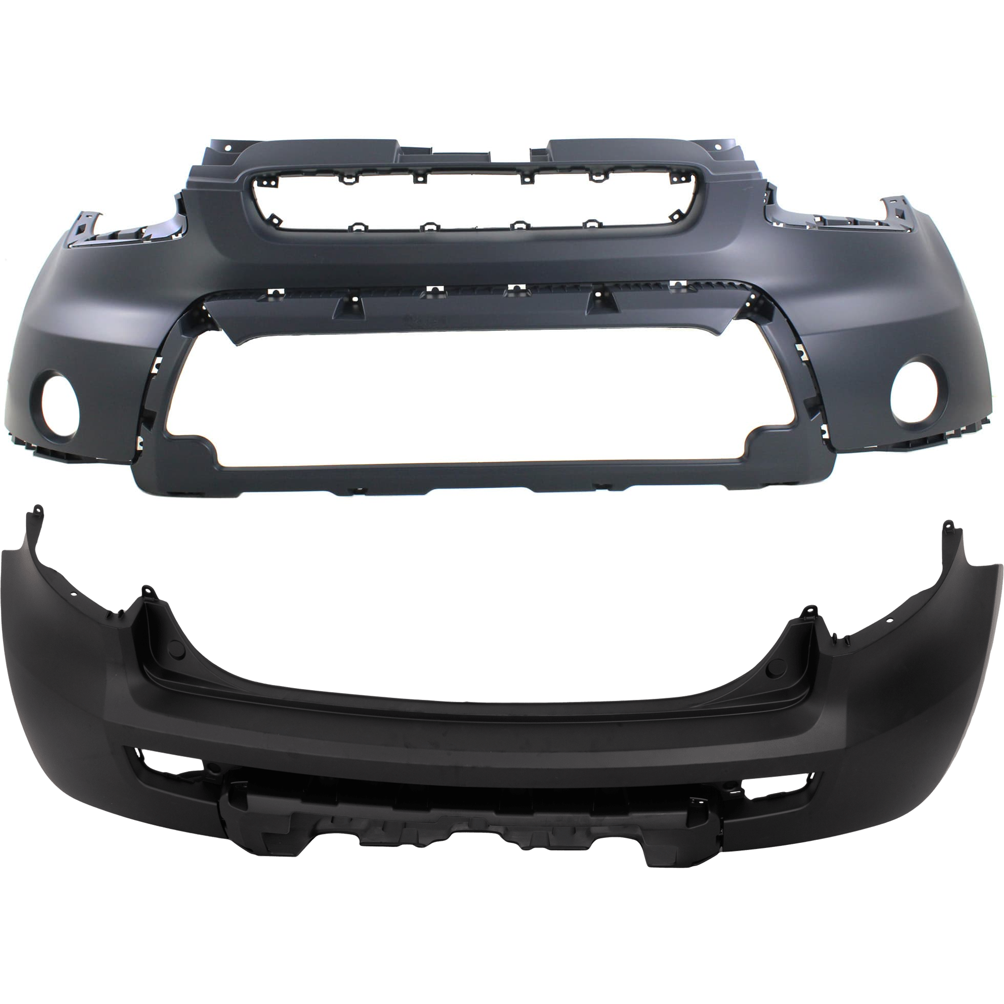AM SOUL 10-11 FRONT AND REAR BUMPER COVER Primed Front Type B Rear Type A w o license plate provision tow hook hole and parking aid sensor holes CAPA SKU SET REPK010327PQ B Partslink KI1000146C KI1100148C OEM 865112K050-866112K000
