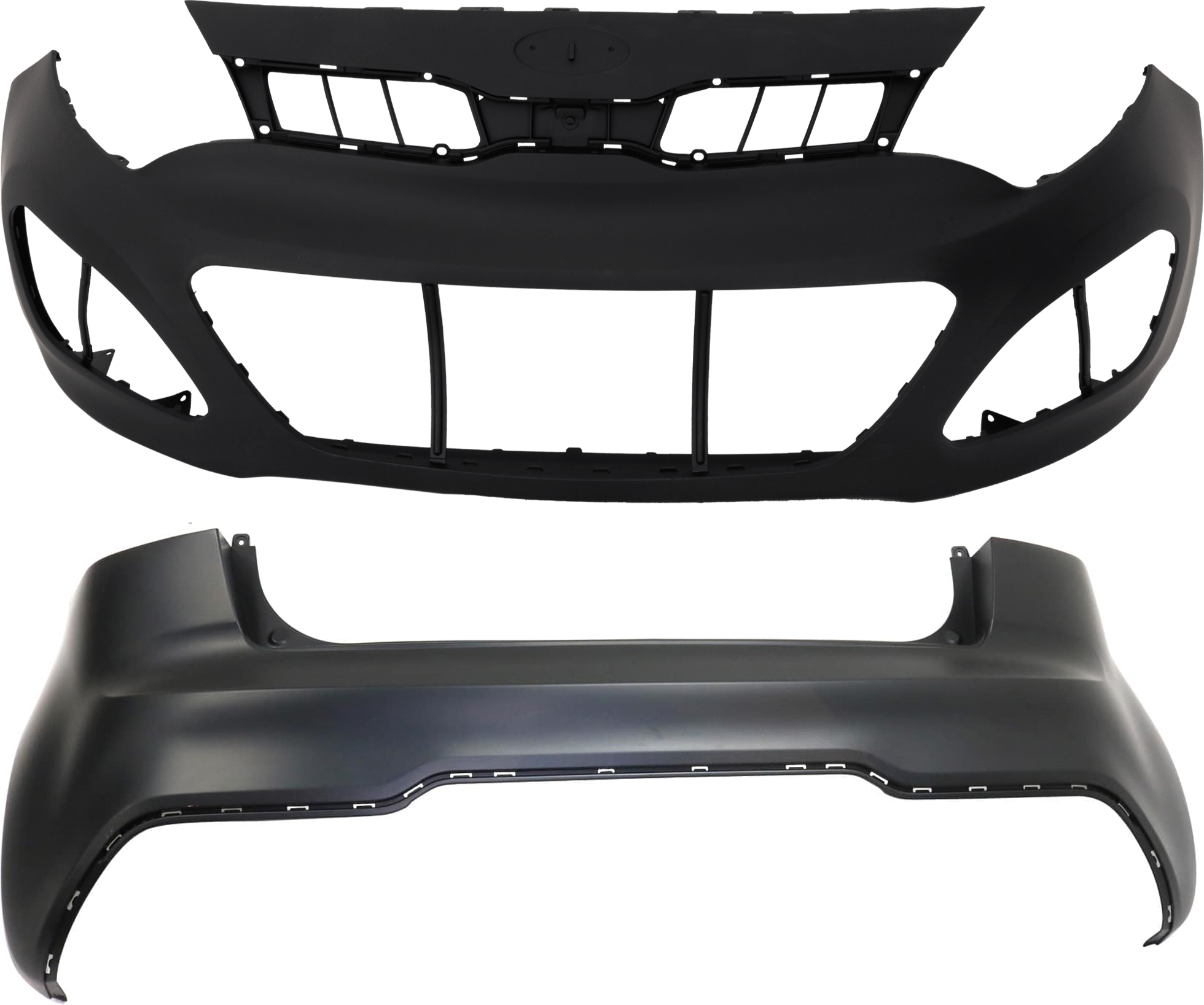 AM RIO 12-15 FRONT AND REAR BUMPER COVER Primed Hatchback w o mounting bracket s w o parking aid sensor holes SKU SET REPK010331P