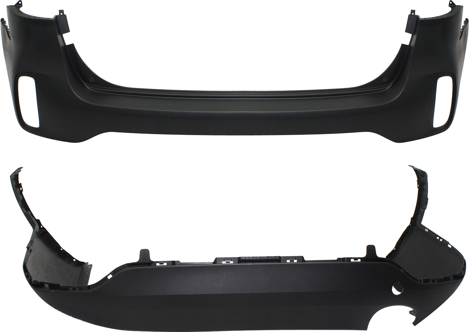 AM SORENTO 14-15 REAR BUMPER COVER Upper and Lower Set of 2 w o Sport Pkg w o Park Assist Snsr Holes SKU SET REPK760123P 2 Partslink KI1114100 KI1115102 OEM 866111U500-866121U500