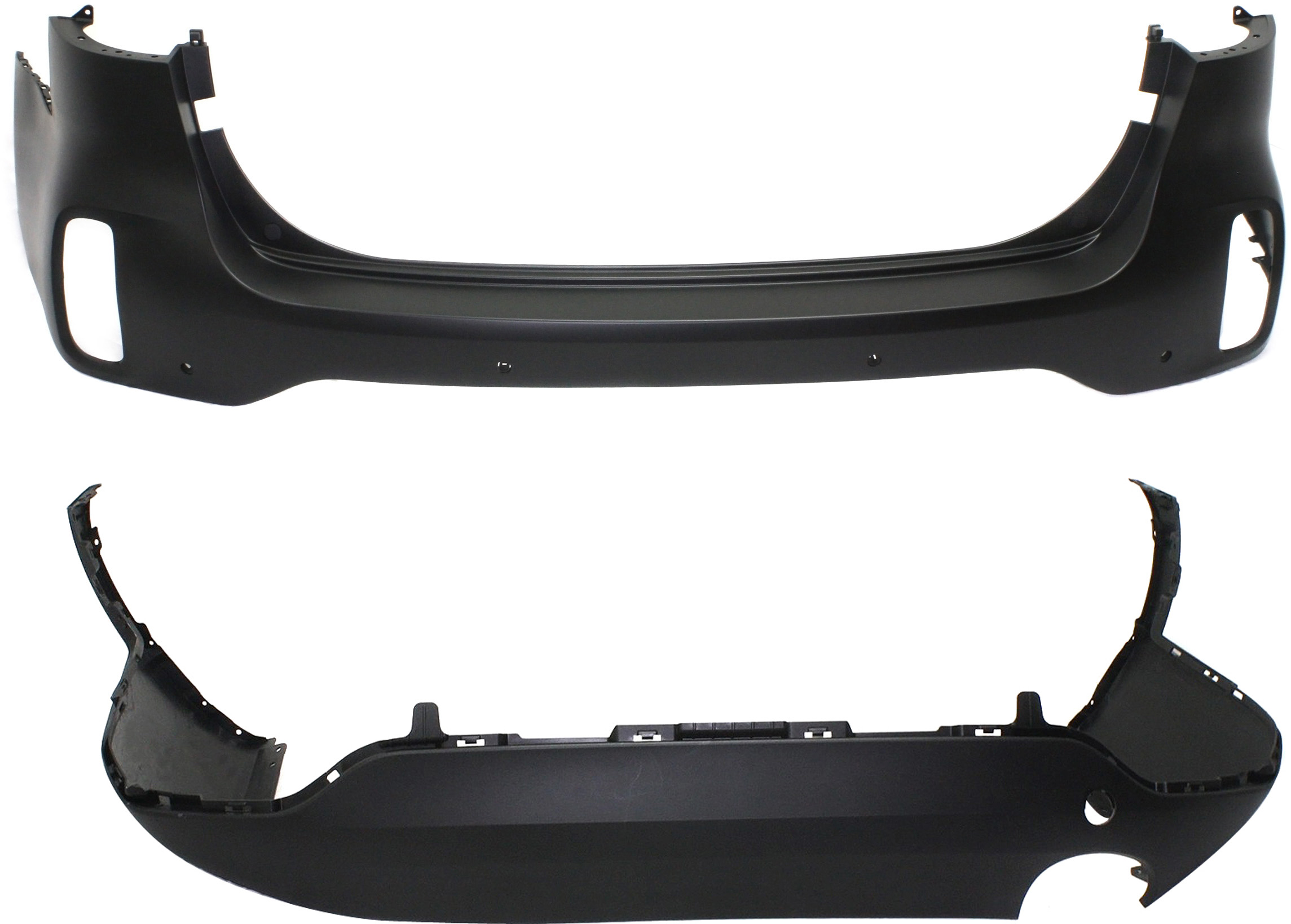 AM SORENTO 14-15 REAR BUMPER COVER Upper and Lower Set of 2 w o Sport Pkg w Park Assist Snsr Holes SKU SET REPK760125-2 Partslink KI1114101 KI1115102 OEM 866101U510-866121U500
