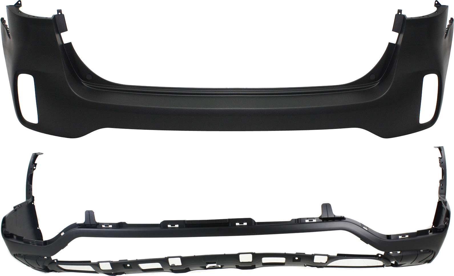 AM SORENTO 14-15 REAR BUMPER COVER Upper and Lower Set of 2 w Sport Pkg w o Park Assist Snsr Holes CAPA SKU SET REPK760132PQ 2 Partslink KI1114100C KI1115103C OEM 866111U500-866121U700