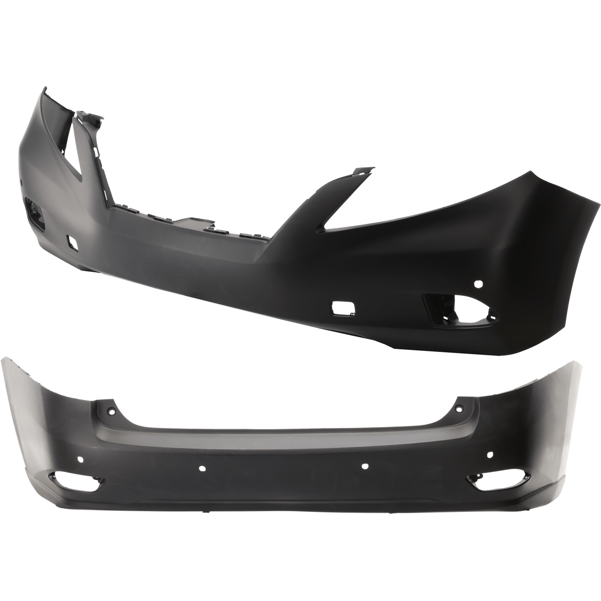 AM RX350-10-12 FRONT AND REAR BUMPER COVER Primed w parking aid sensor holes w o Premium Pkg mounting bracket s and license plate provision Front w tow hook hole Rear w o tow hook hole SKU SET REPL010312P A